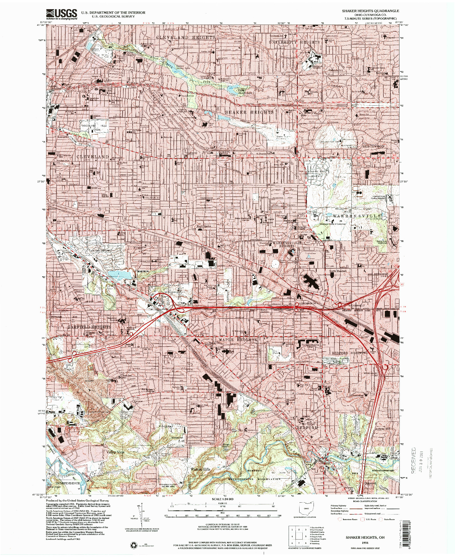 USGS 1:24000-SCALE QUADRANGLE FOR SHAKER HEIGHTS, OH 1994