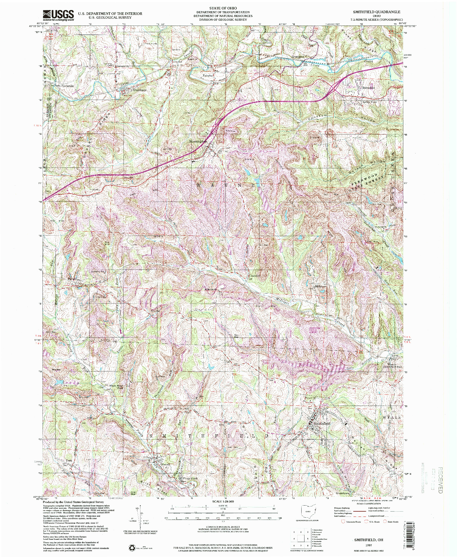 USGS 1:24000-SCALE QUADRANGLE FOR SMITHFIELD, OH 1997