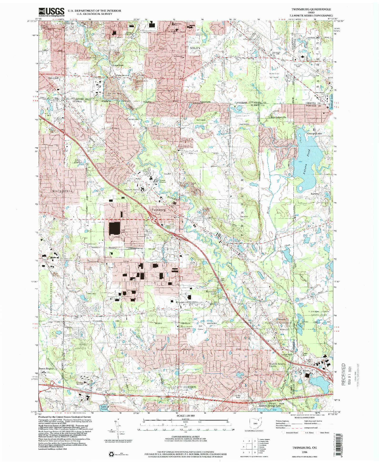USGS 1:24000-SCALE QUADRANGLE FOR TWINSBURG, OH 1994