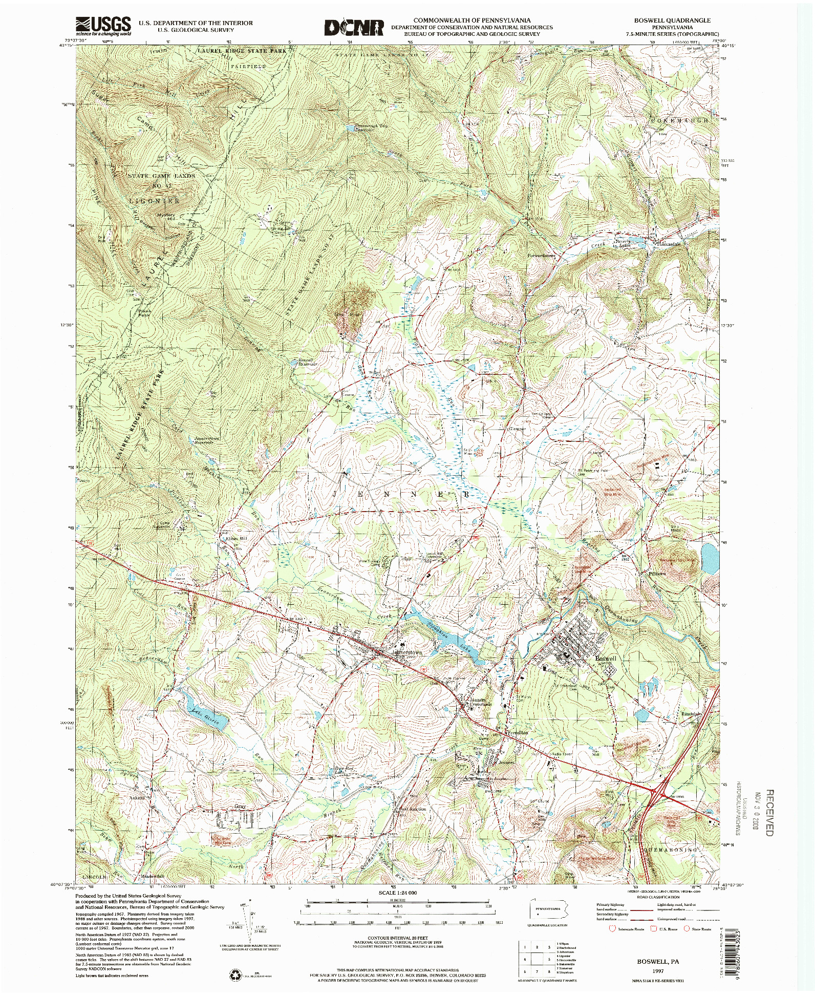 USGS 1:24000-SCALE QUADRANGLE FOR BOSWELL, PA 1997