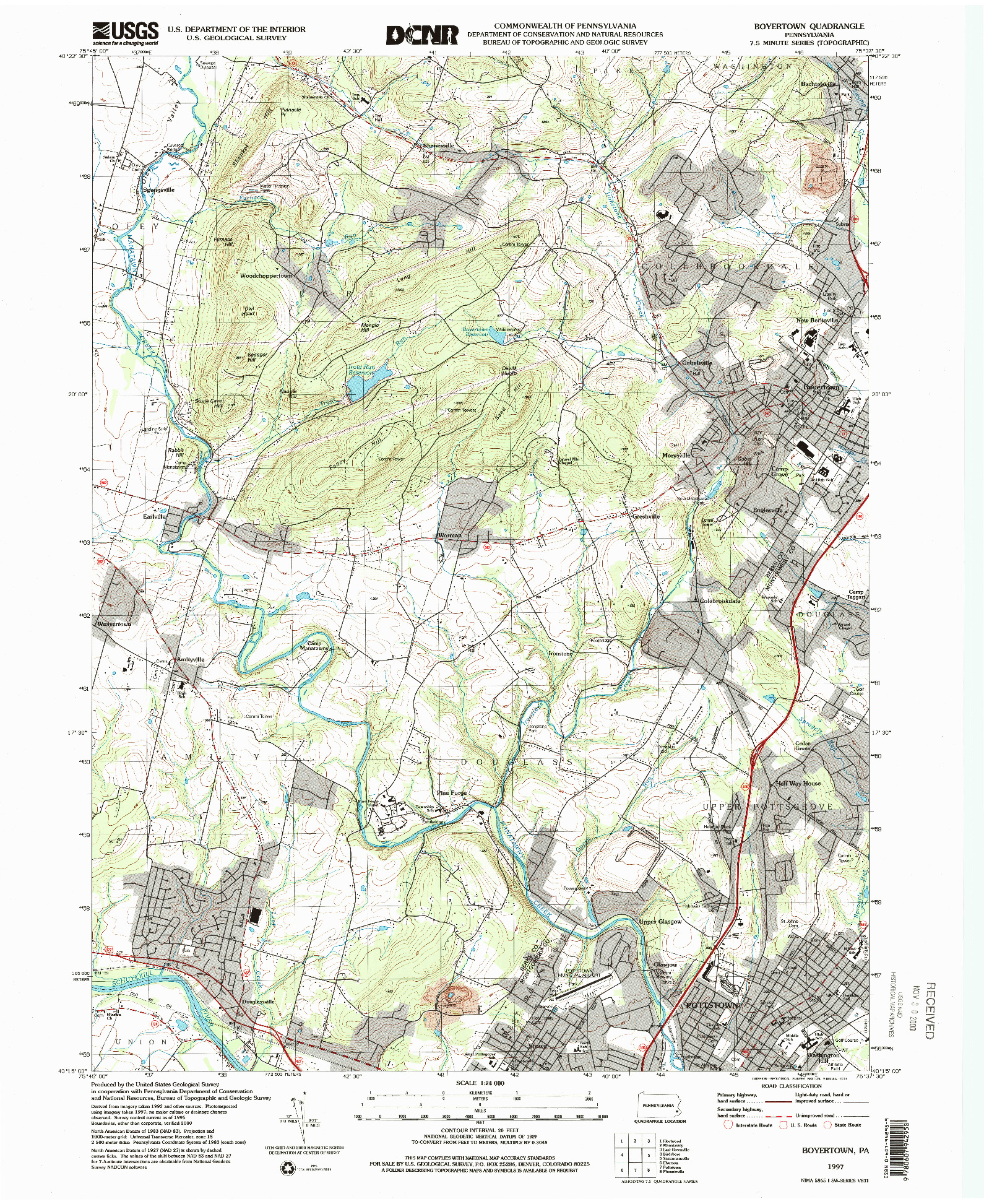 USGS 1:24000-SCALE QUADRANGLE FOR BOYERTOWN, PA 1997