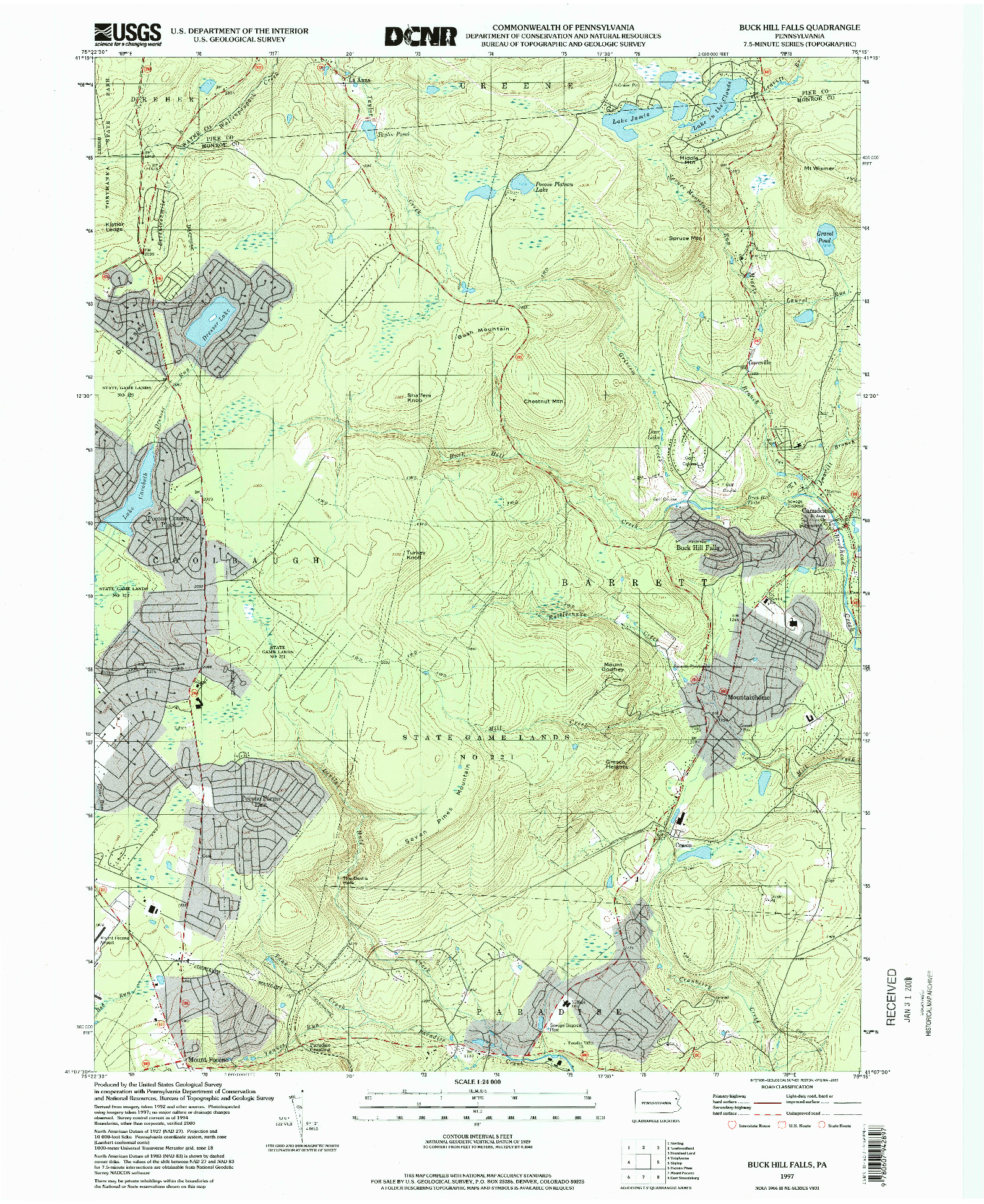 USGS 1:24000-SCALE QUADRANGLE FOR BUCK HILL FALLS, PA 1997