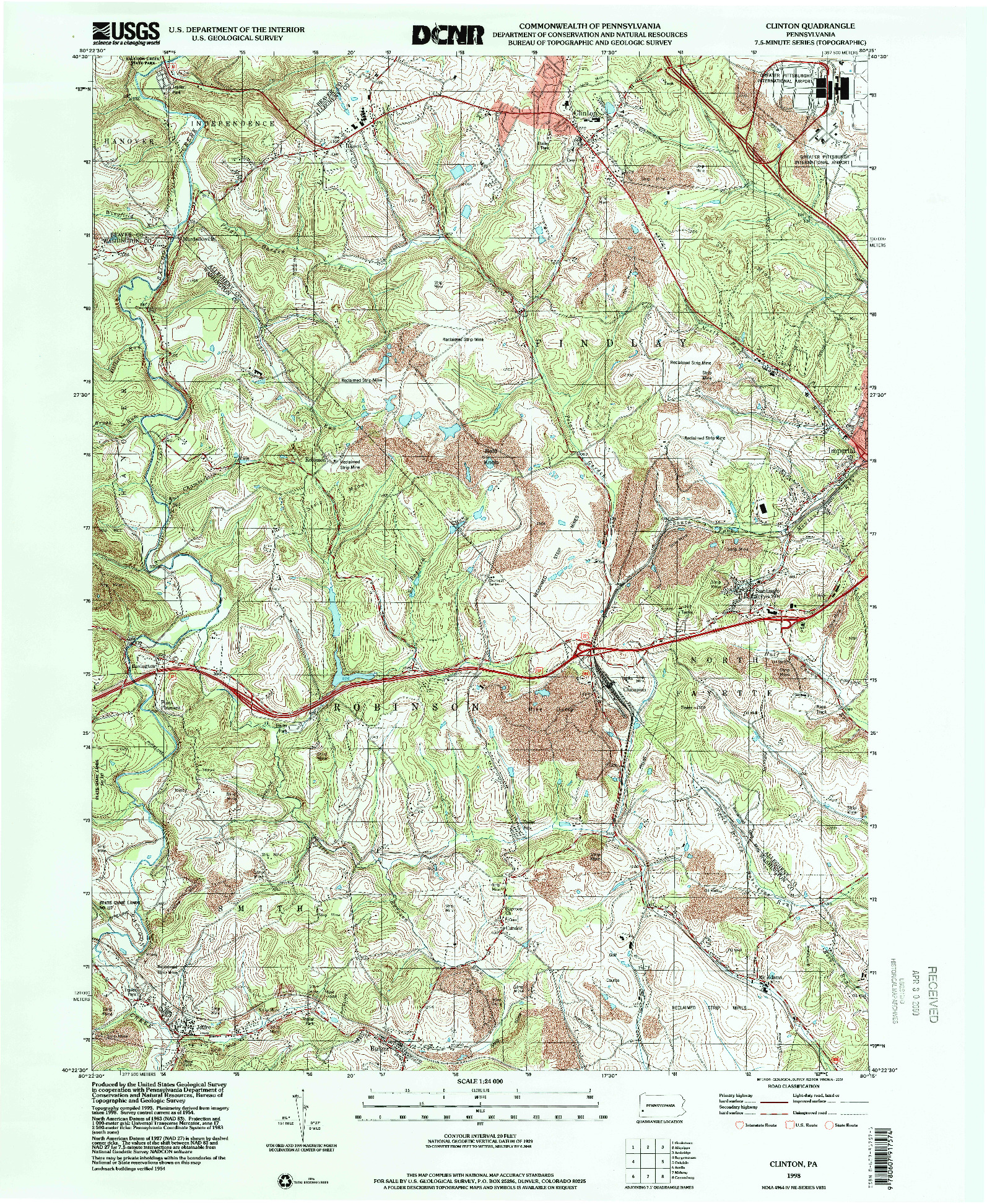USGS 1:24000-SCALE QUADRANGLE FOR CLINTON, PA 1998