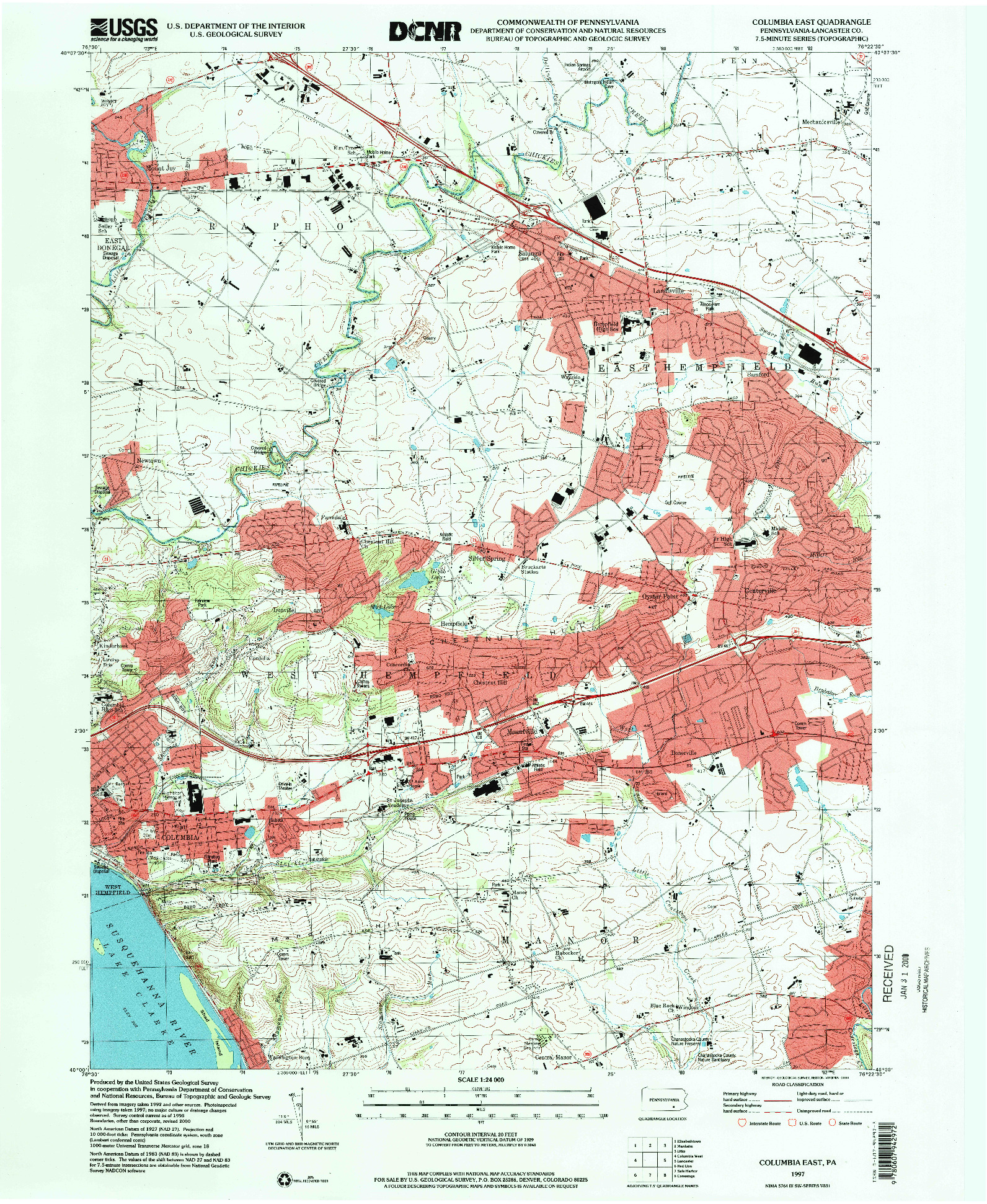 USGS 1:24000-SCALE QUADRANGLE FOR COLUMBIA EAST, PA 1997