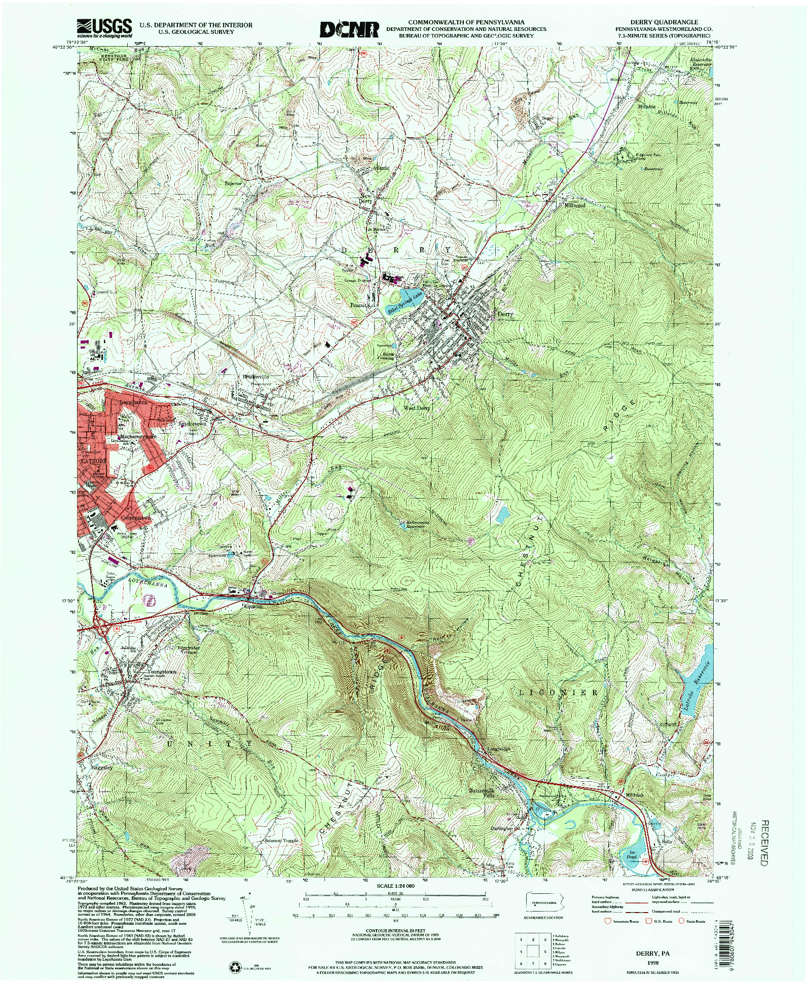 USGS 1:24000-SCALE QUADRANGLE FOR DERRY, PA 1998