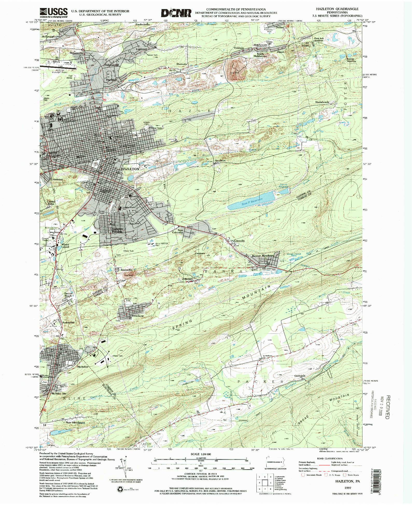 USGS 1:24000-SCALE QUADRANGLE FOR HAZLETON, PA 1997