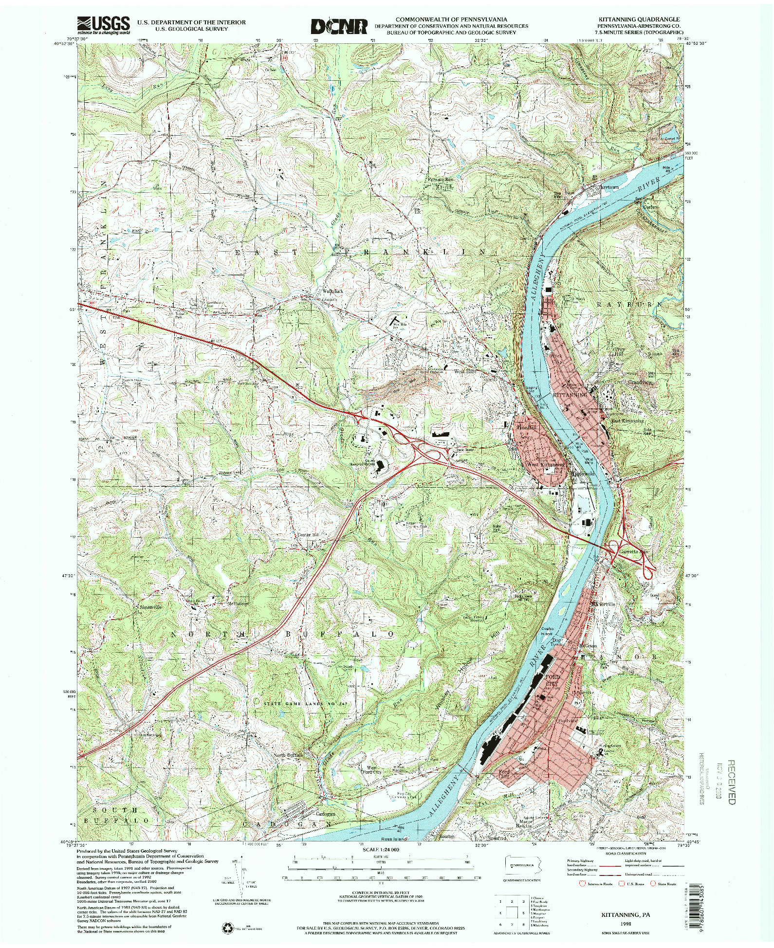 USGS 1:24000-SCALE QUADRANGLE FOR KITTANNING, PA 1998