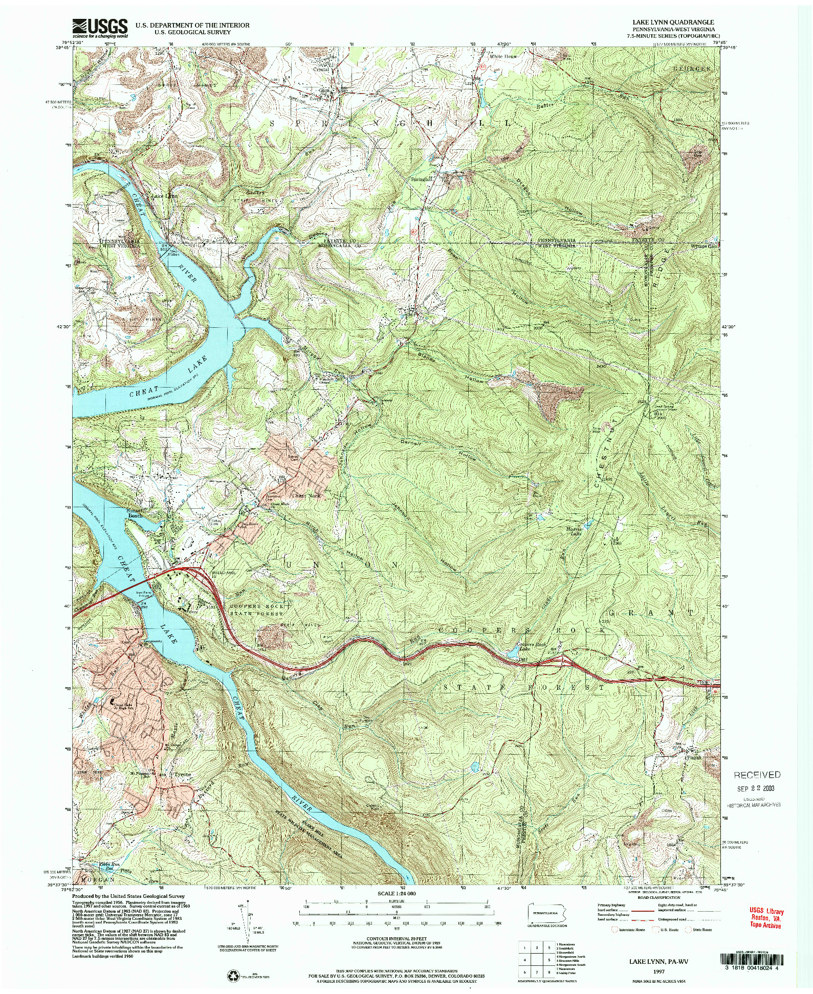 USGS 1:24000-SCALE QUADRANGLE FOR LAKE LYNN, PA 1997