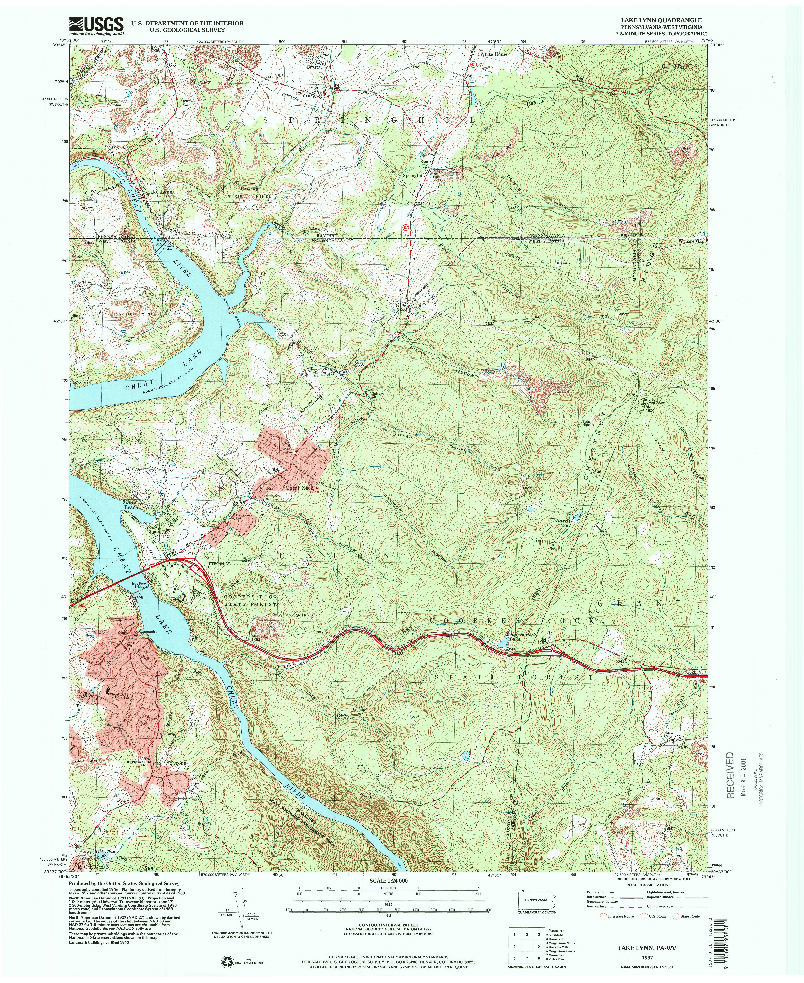 USGS 1:24000-SCALE QUADRANGLE FOR LAKE LYNN, PA 1997