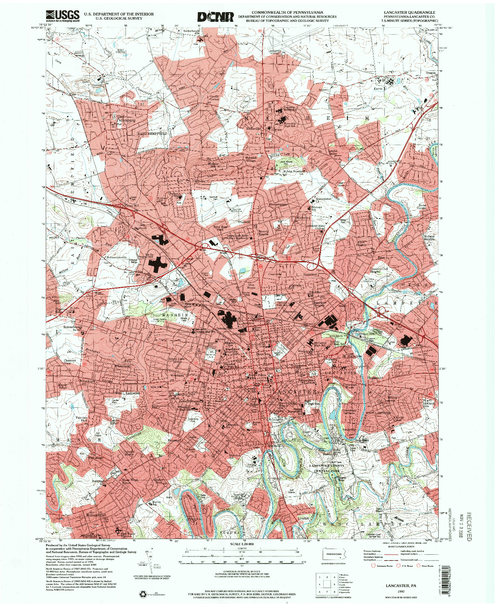 USGS 1:24000-SCALE QUADRANGLE FOR LANCASTER, PA 1997