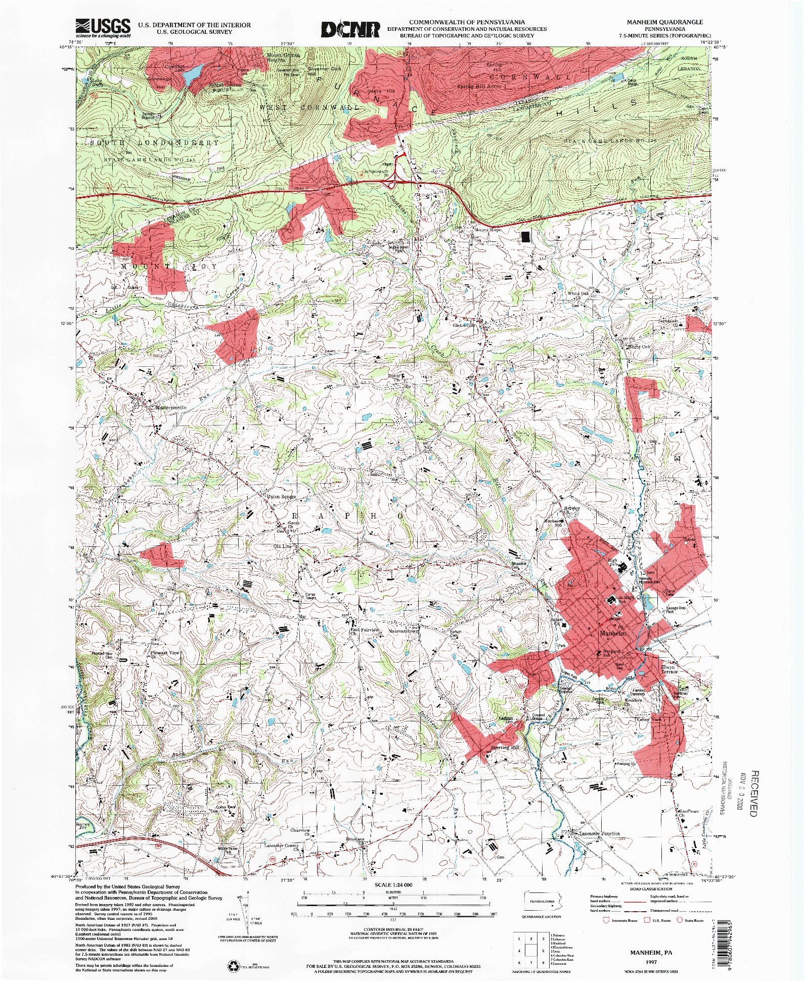 USGS 1:24000-SCALE QUADRANGLE FOR MANHEIM, PA 1997