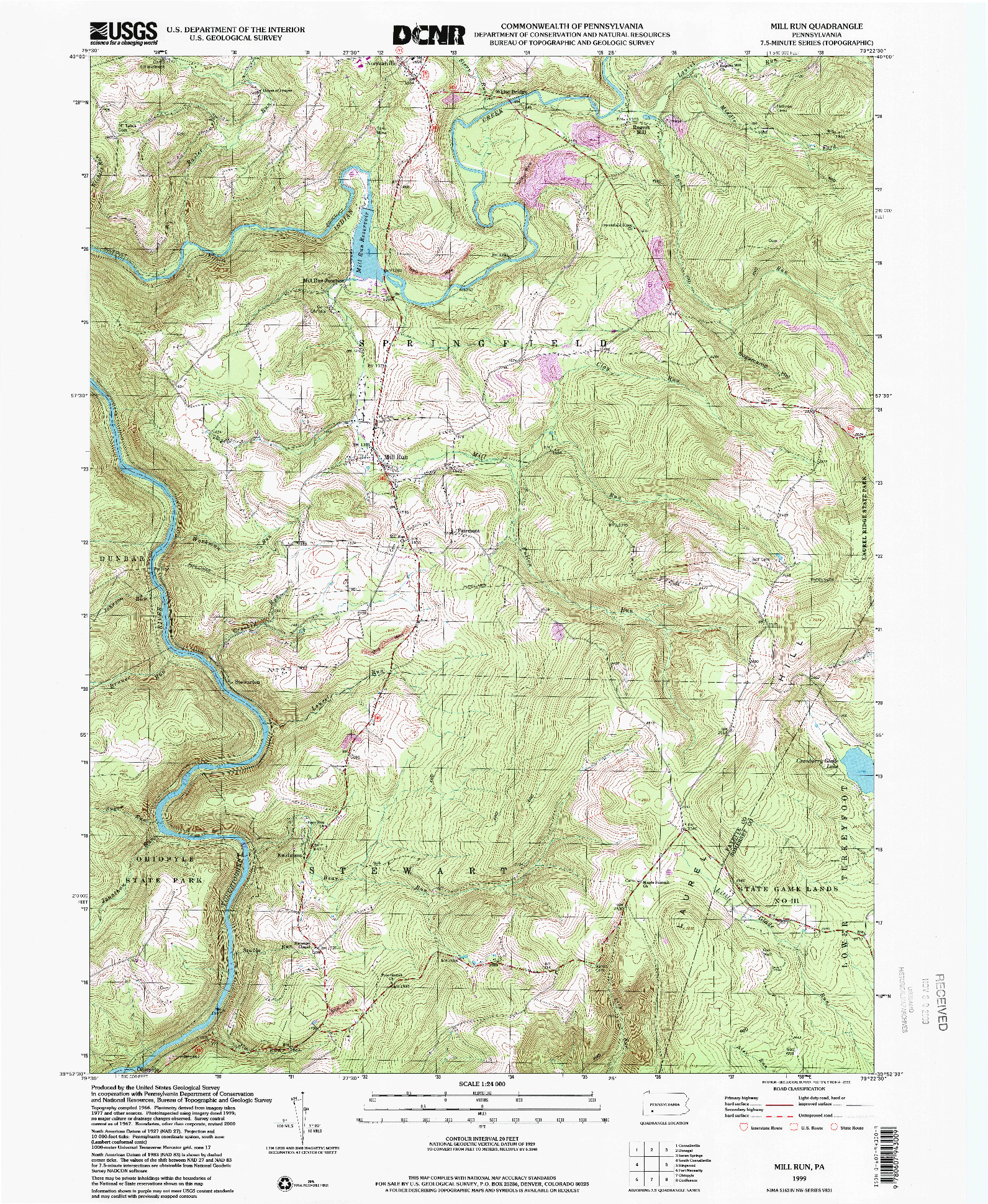 USGS 1:24000-SCALE QUADRANGLE FOR MILL RUN, PA 1999