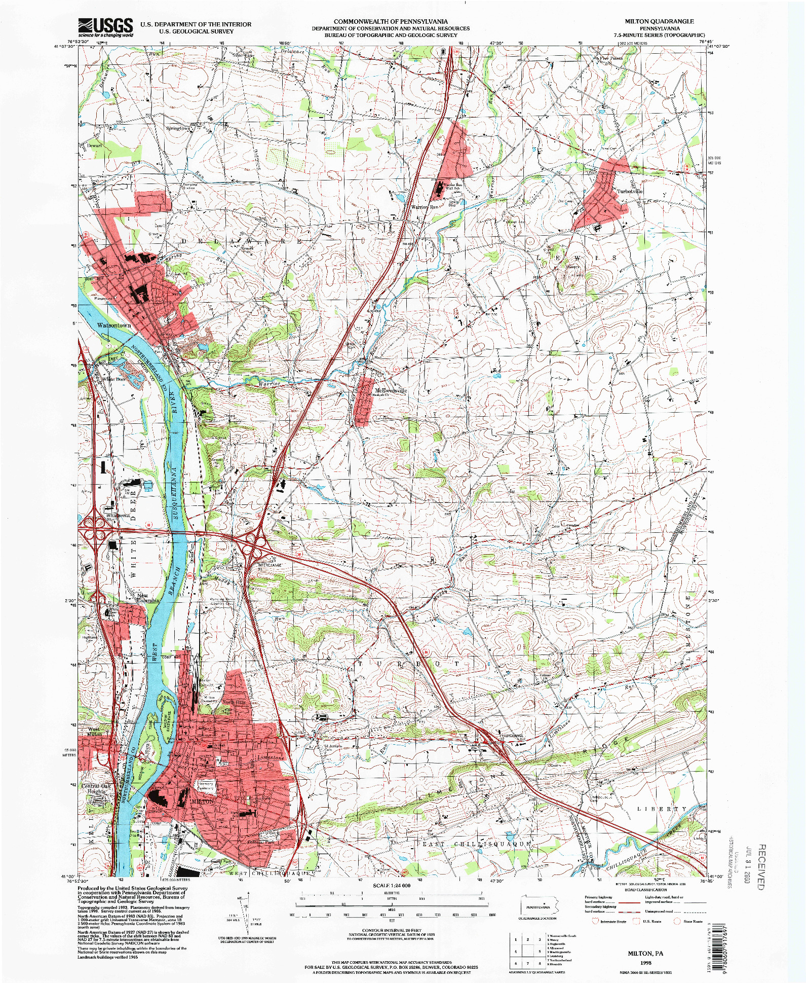 USGS 1:24000-SCALE QUADRANGLE FOR MILTON, PA 1998