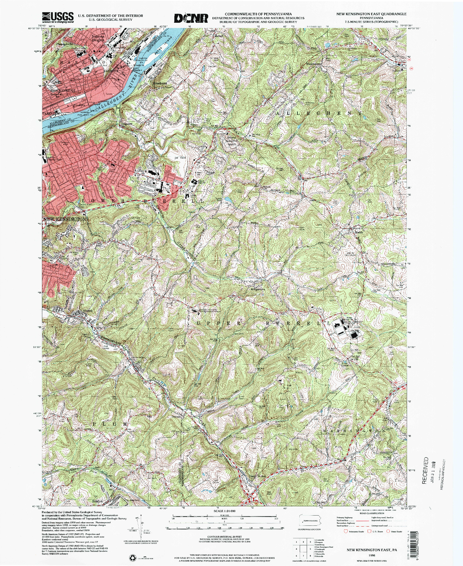 USGS 1:24000-SCALE QUADRANGLE FOR NEW KENSINGTON EAST, PA 1998