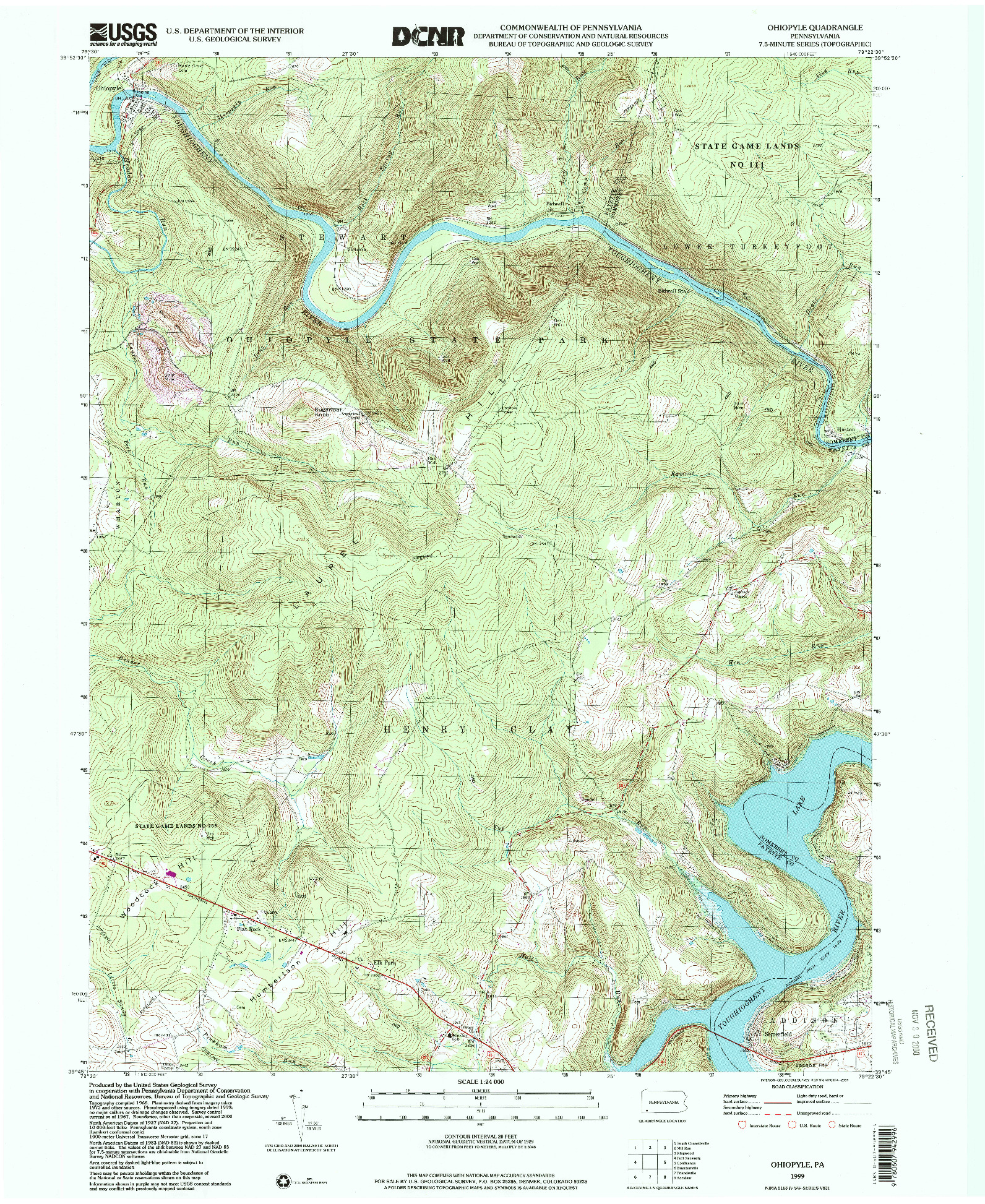 USGS 1:24000-SCALE QUADRANGLE FOR OHIOPYLE, PA 1999