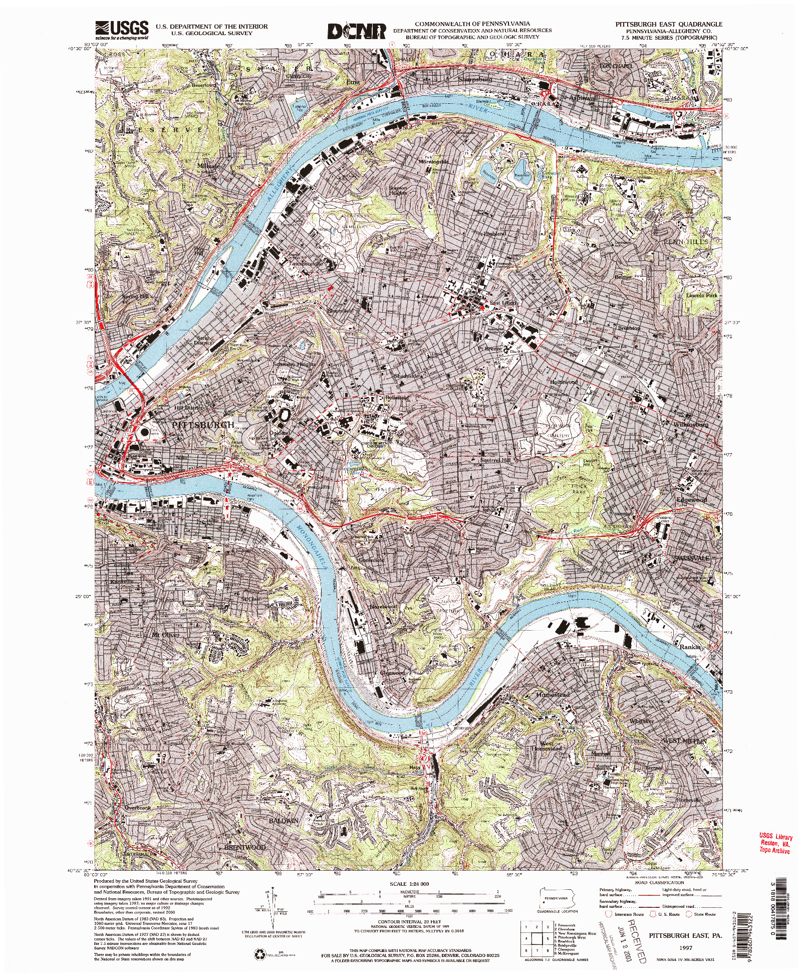 USGS 1:24000-SCALE QUADRANGLE FOR PITTSBURGH EAST, PA 1997