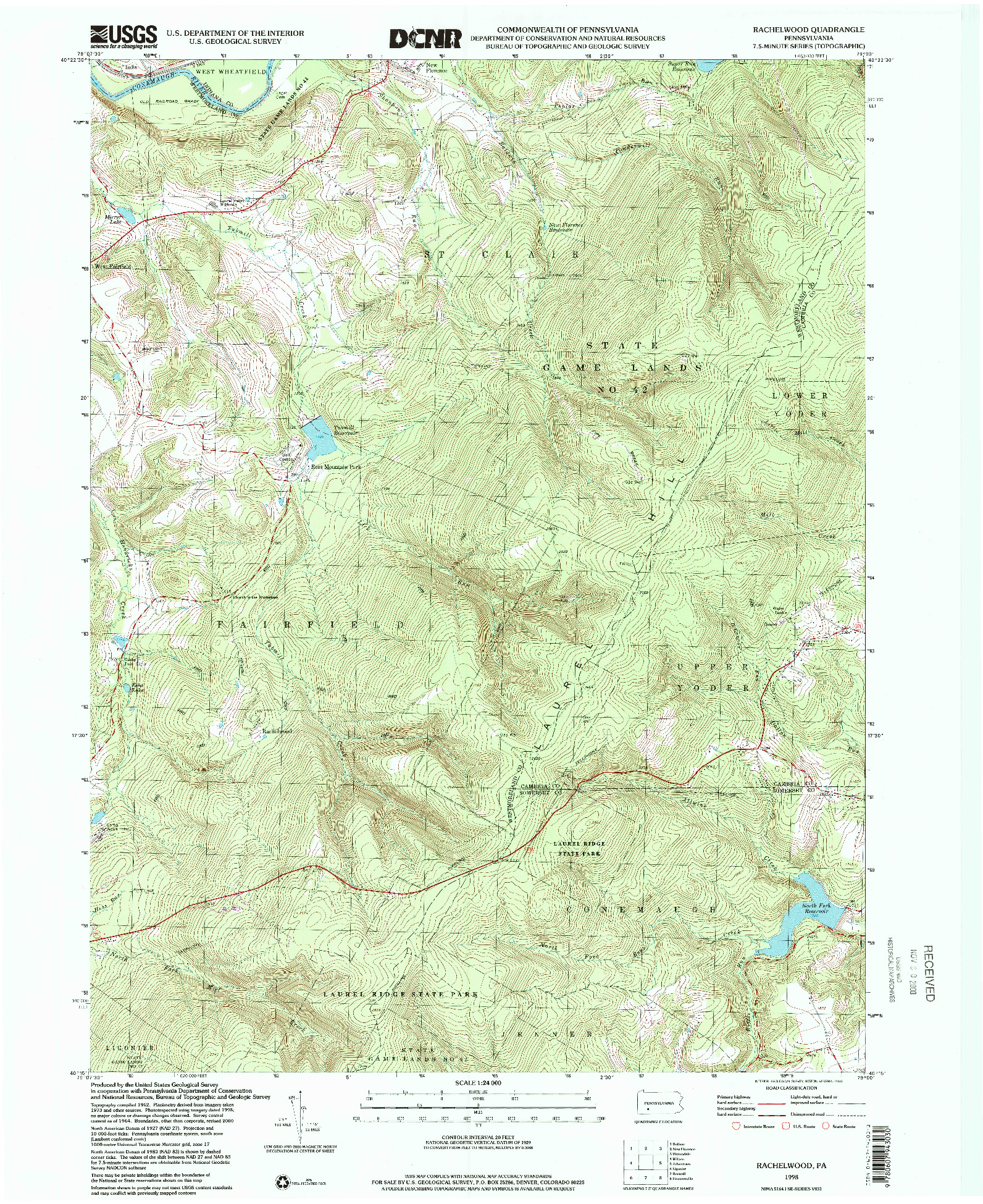 USGS 1:24000-SCALE QUADRANGLE FOR RACHELWOOD, PA 1998