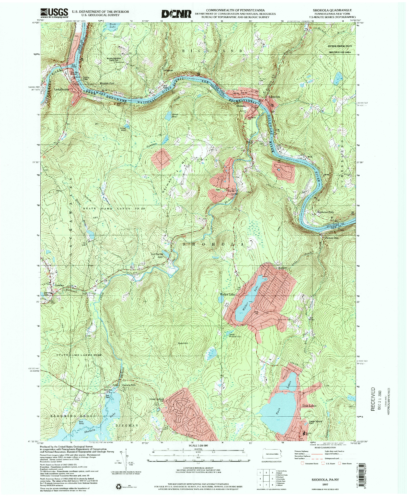 USGS 1:24000-SCALE QUADRANGLE FOR SHOHOLA, PA 1997
