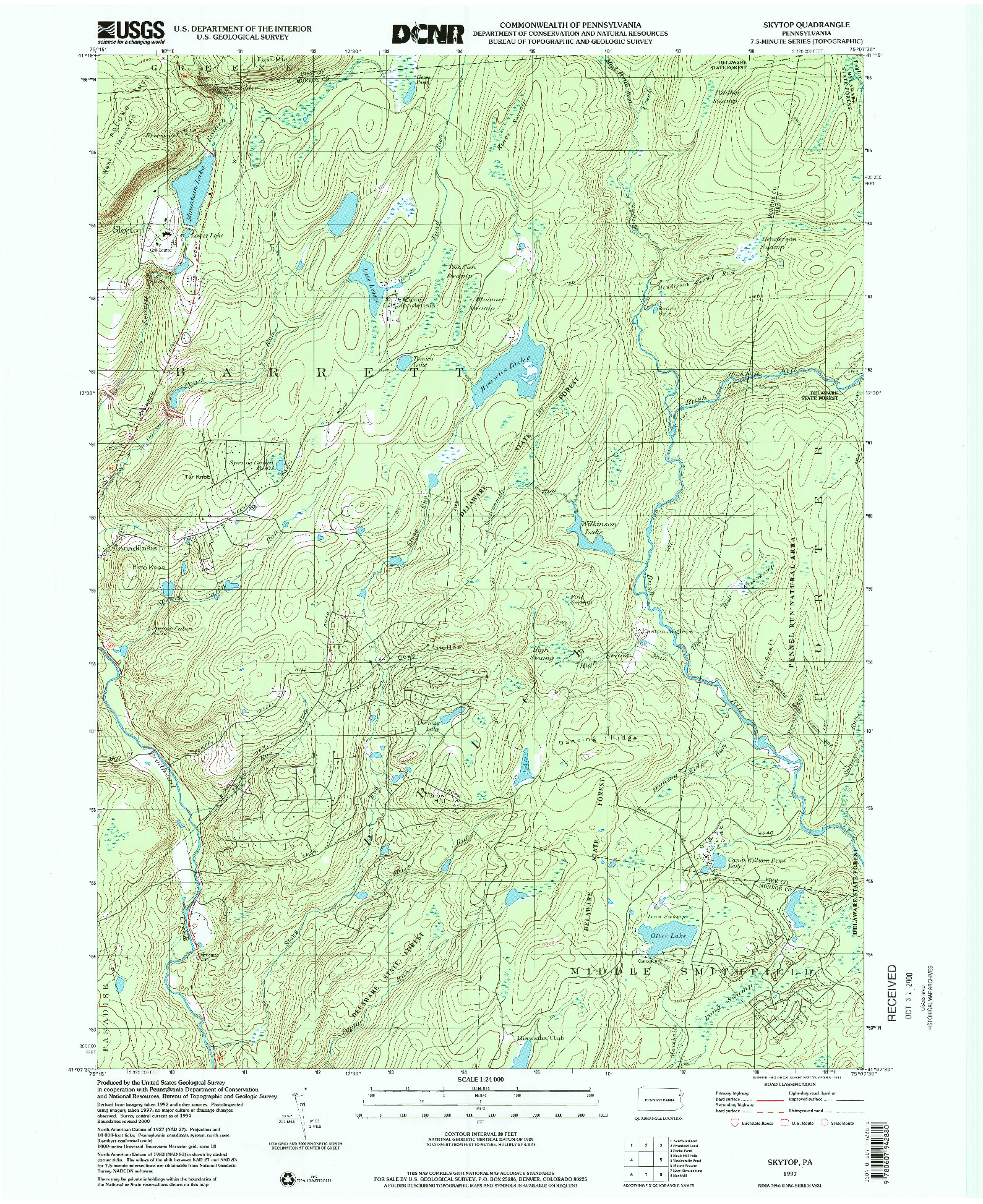 USGS 1:24000-SCALE QUADRANGLE FOR SKYTOP, PA 1997