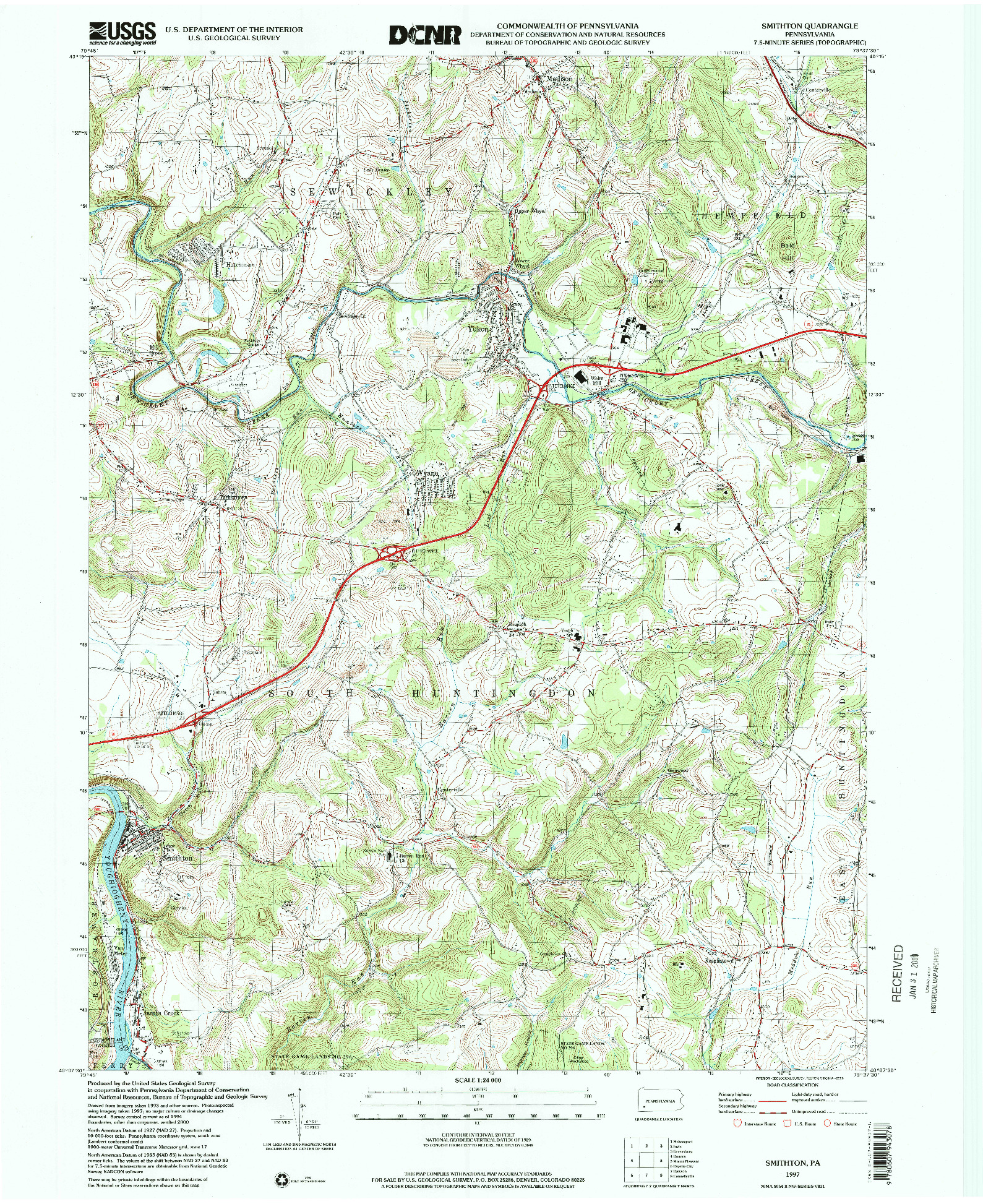 USGS 1:24000-SCALE QUADRANGLE FOR SMITHTON, PA 1997