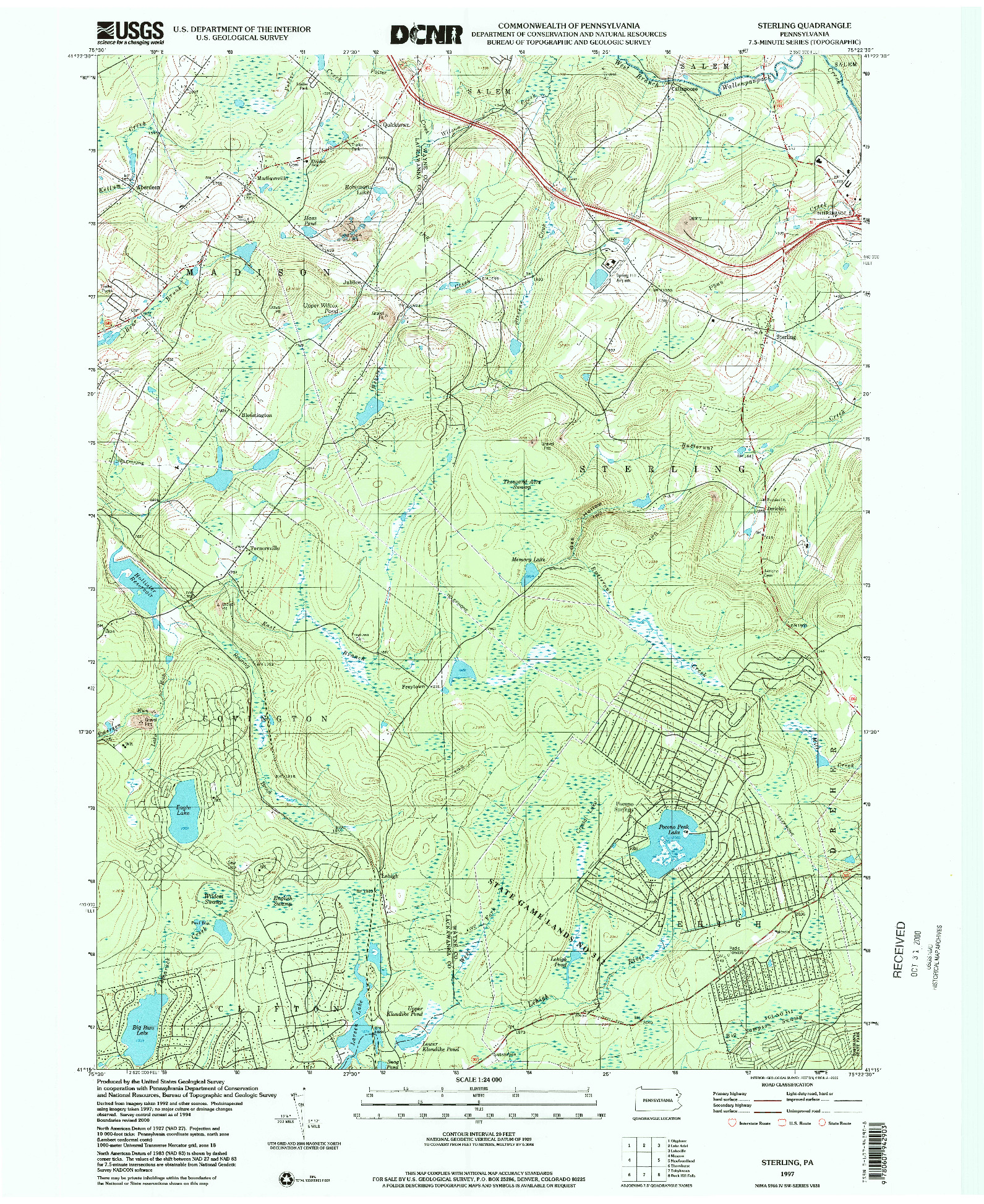 USGS 1:24000-SCALE QUADRANGLE FOR STERLING, PA 1997