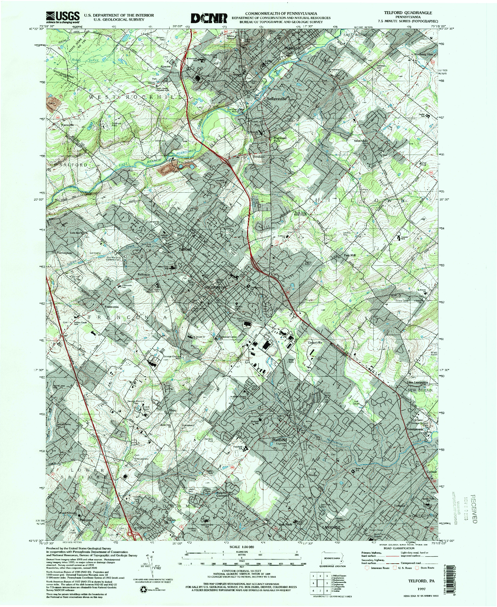 USGS 1:24000-SCALE QUADRANGLE FOR TELFORD, PA 1997