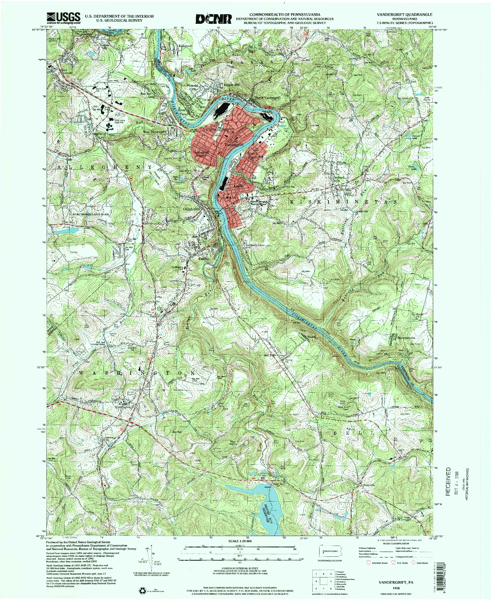 USGS 1:24000-SCALE QUADRANGLE FOR VANDERGRIFT, PA 1998