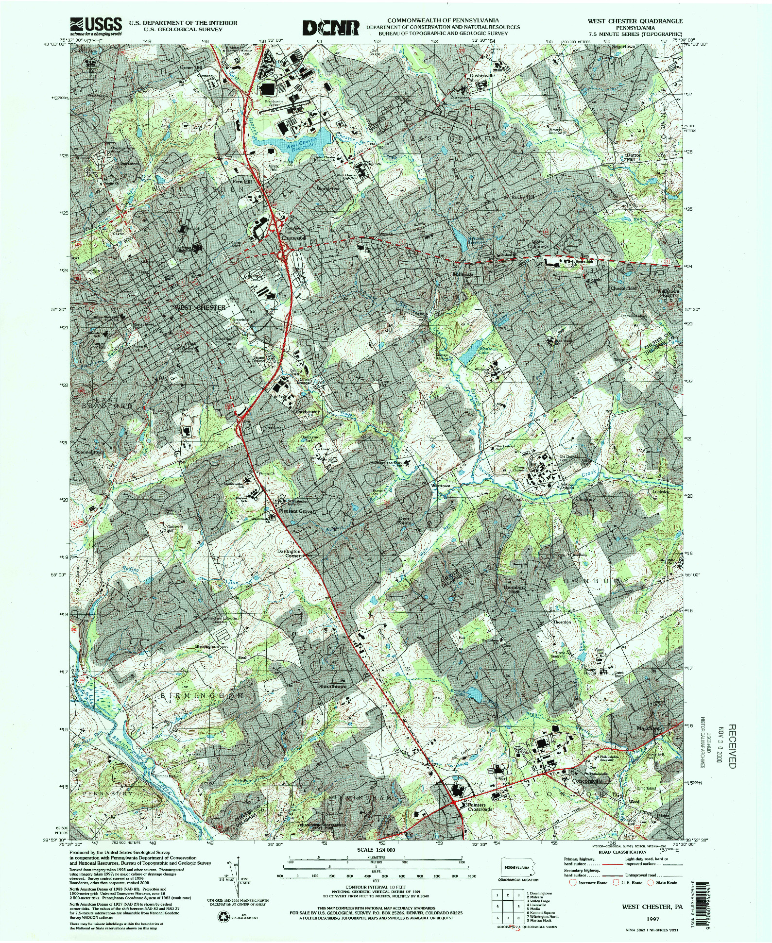 USGS 1:24000-SCALE QUADRANGLE FOR WEST CHESTER, PA 1997