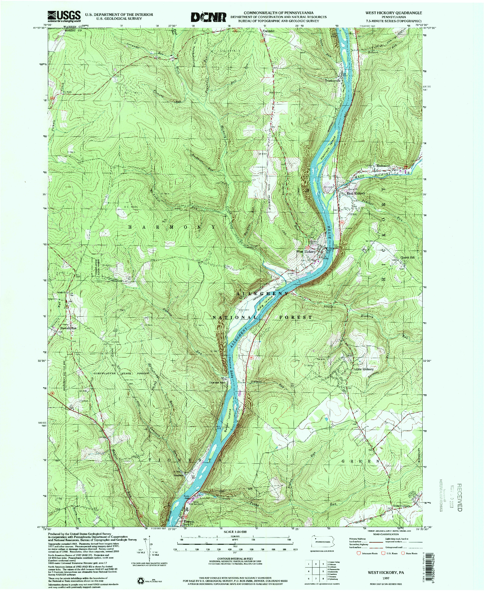 USGS 1:24000-SCALE QUADRANGLE FOR WEST HICKORY, PA 1997