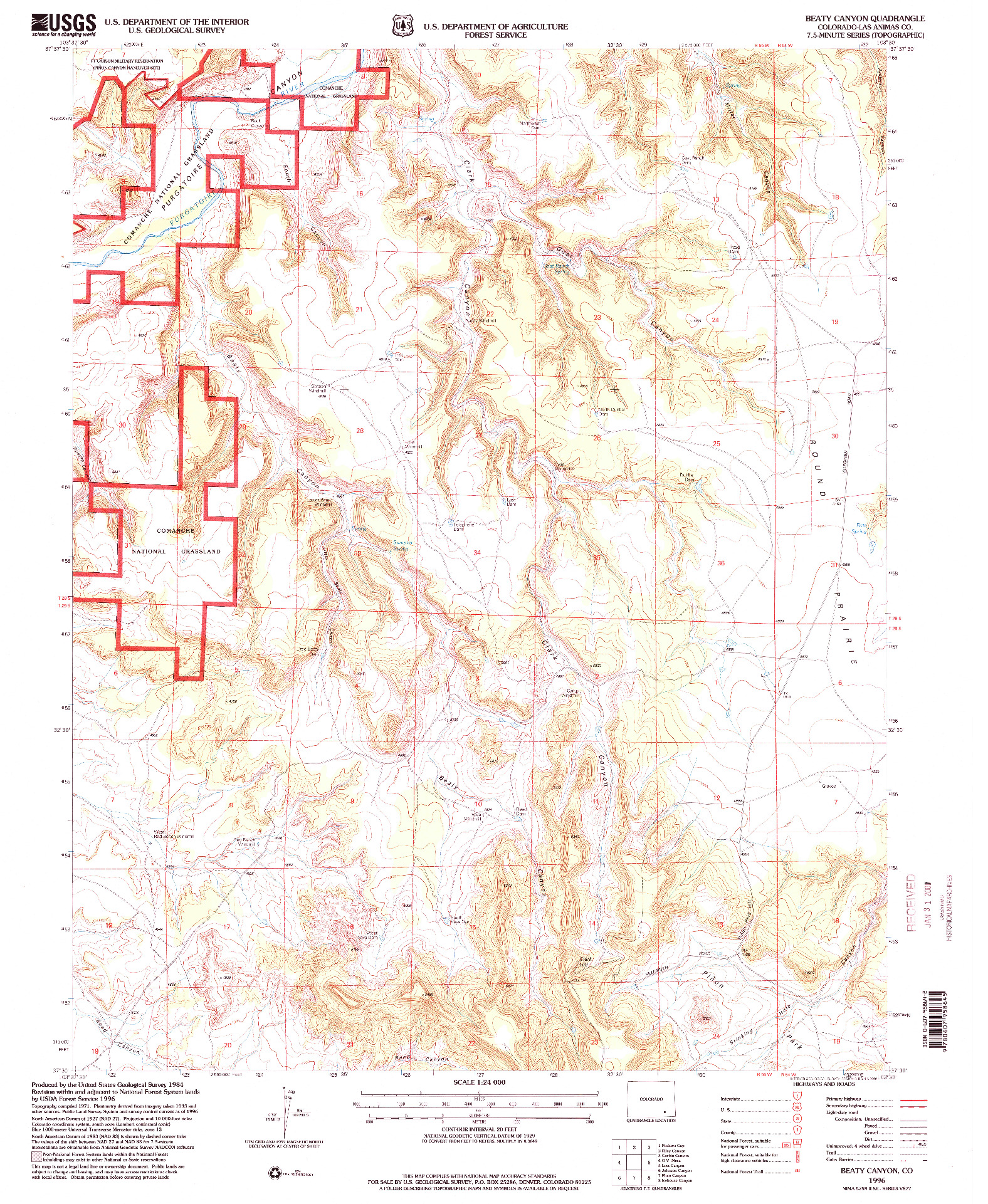USGS 1:24000-SCALE QUADRANGLE FOR BEATY CANYON, CO 1996