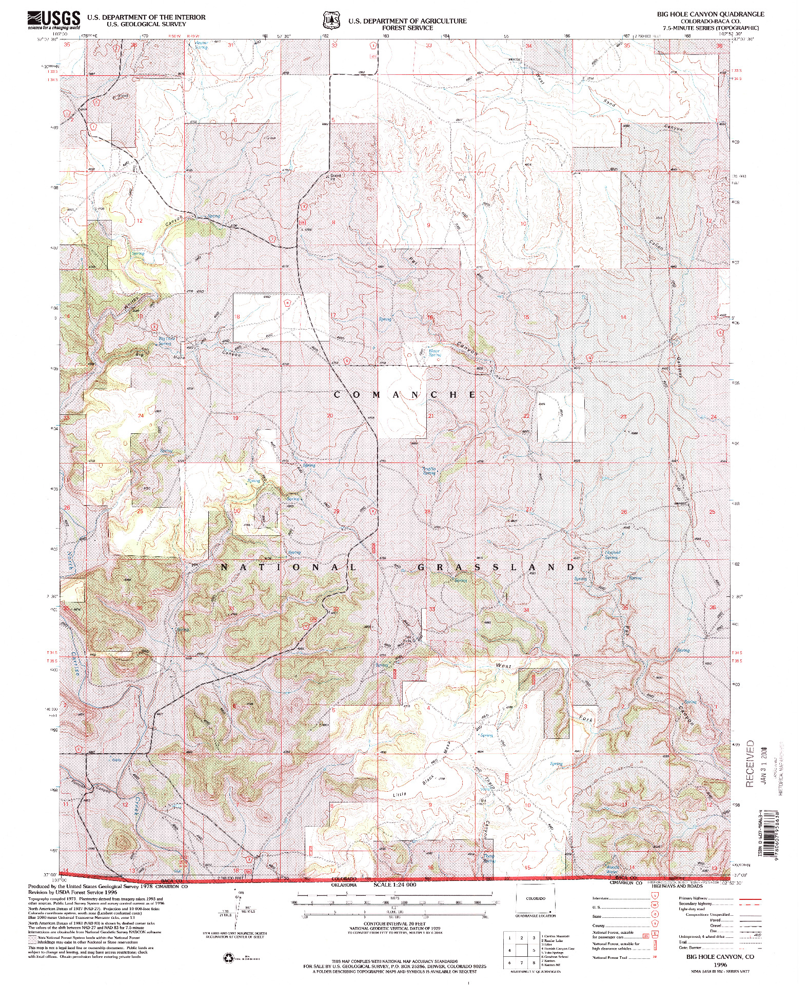 USGS 1:24000-SCALE QUADRANGLE FOR BIG HOLE CANYON, CO 1996