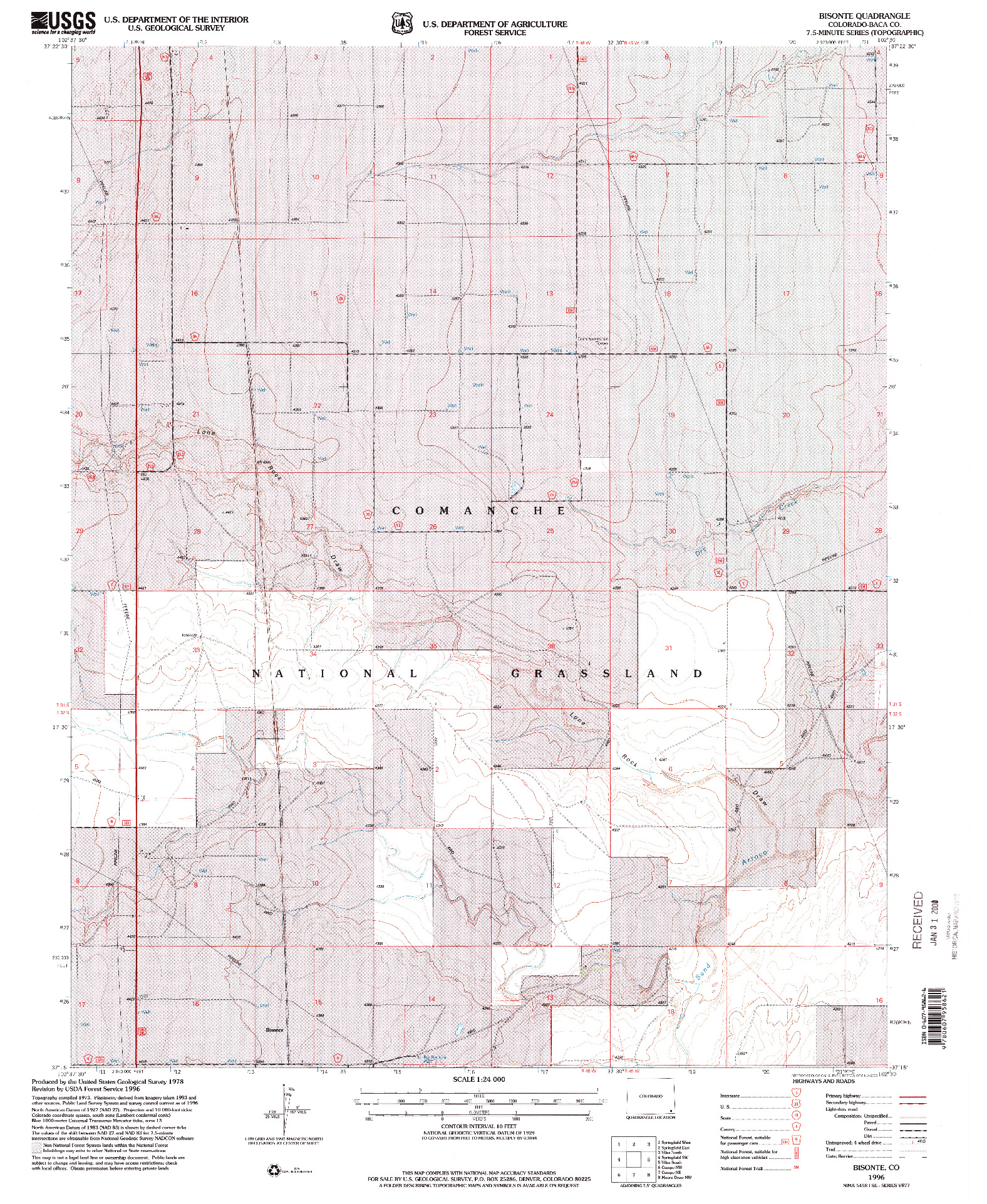 USGS 1:24000-SCALE QUADRANGLE FOR BISONTE, CO 1996