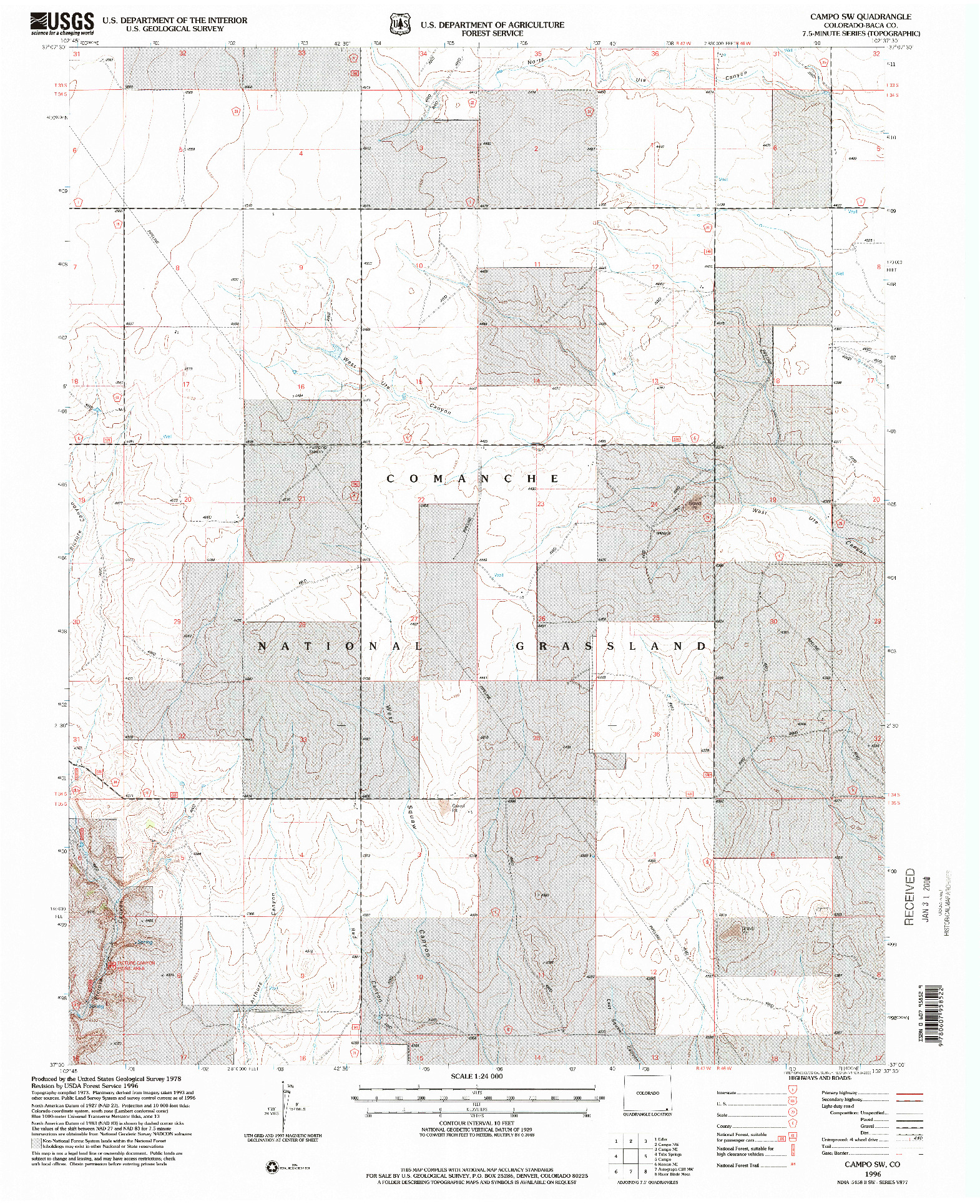 USGS 1:24000-SCALE QUADRANGLE FOR CAMPO SW, CO 1996