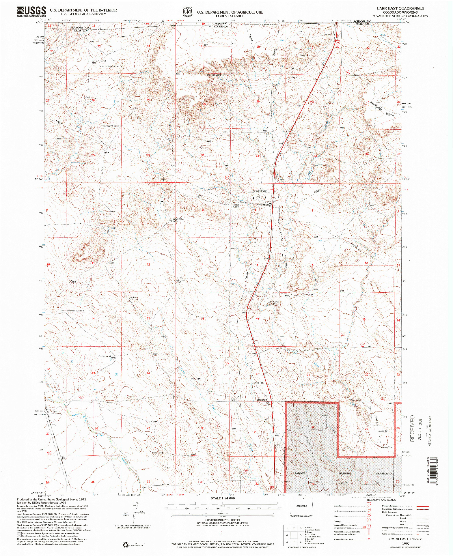 USGS 1:24000-SCALE QUADRANGLE FOR CARR EAST, CO 1997