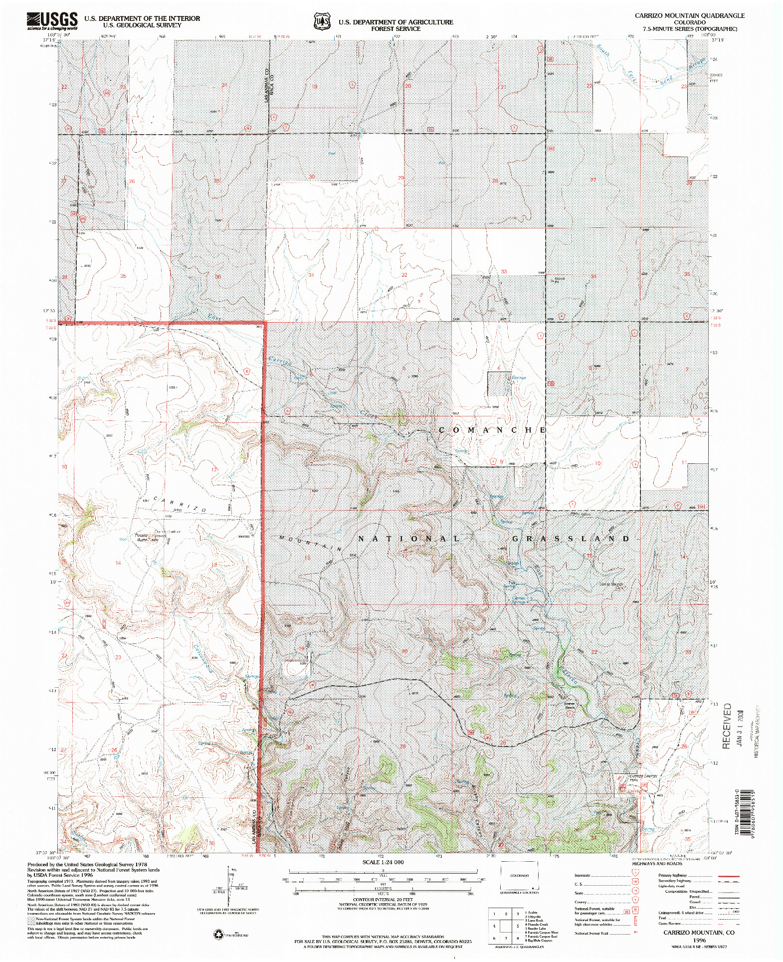 USGS 1:24000-SCALE QUADRANGLE FOR CARRIZO MOUNTAIN, CO 1996