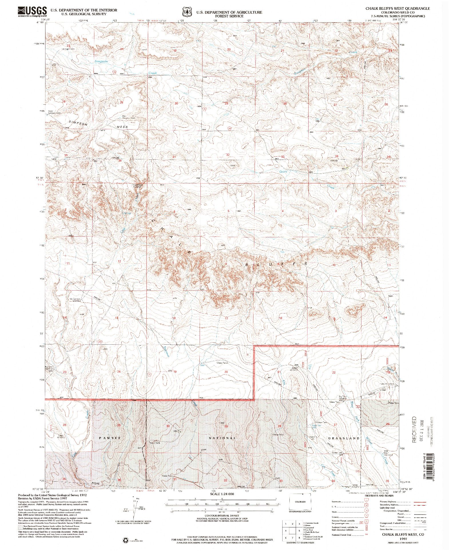 USGS 1:24000-SCALE QUADRANGLE FOR CHALK BLUFFS WEST, CO 1997