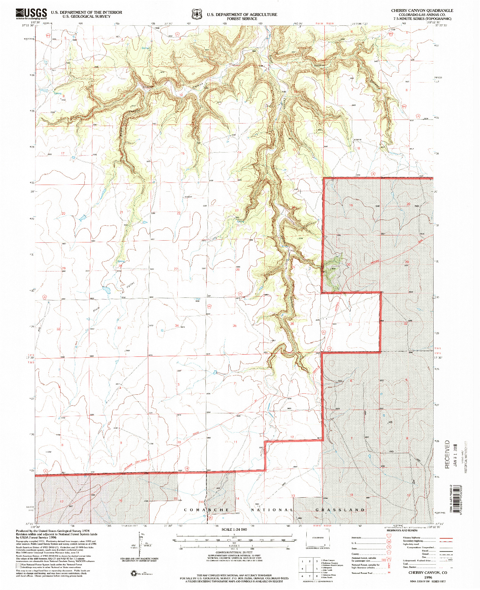 USGS 1:24000-SCALE QUADRANGLE FOR CHERRY CANYON, CO 1996