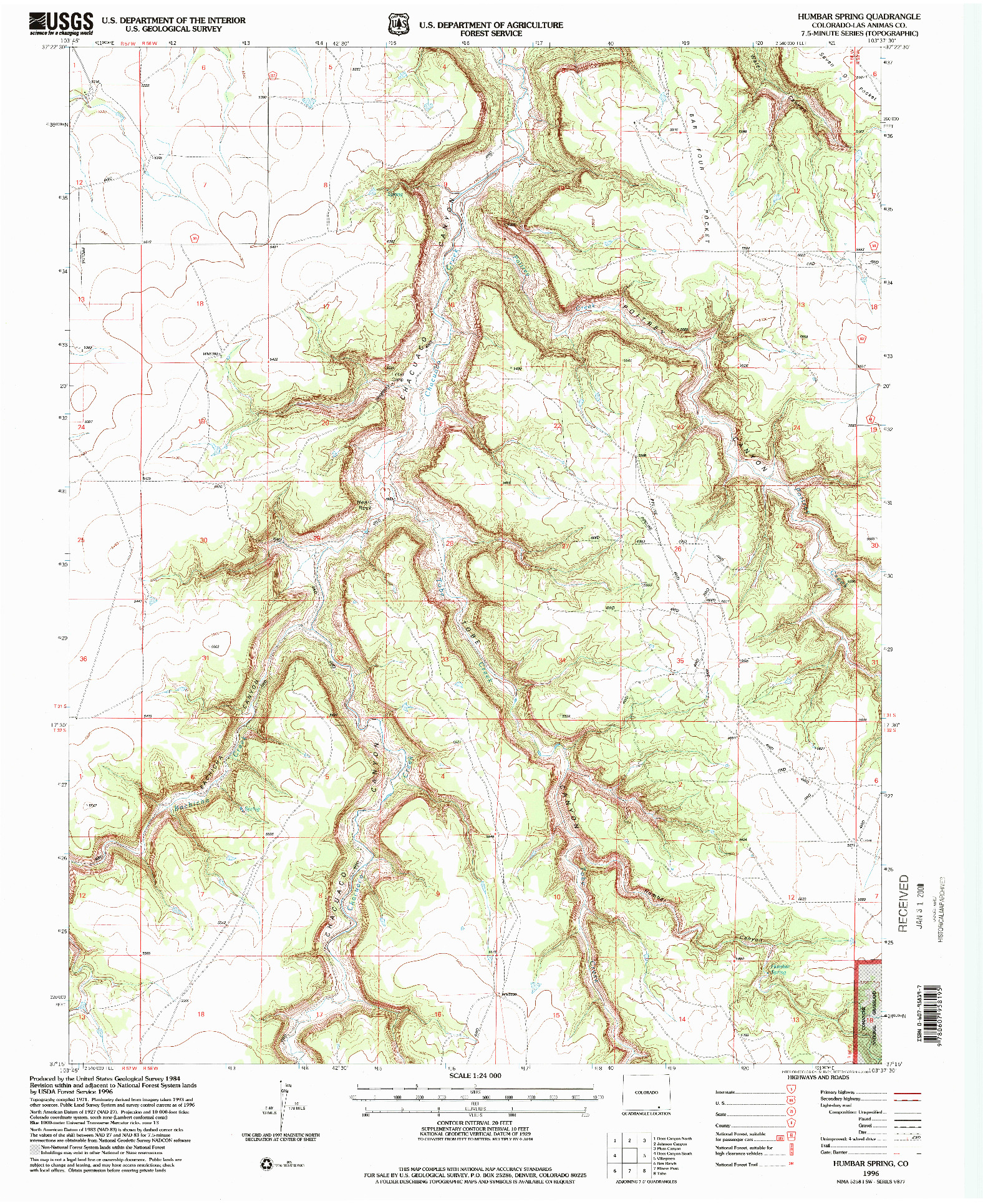 USGS 1:24000-SCALE QUADRANGLE FOR HUMBAR SPRING, CO 1996