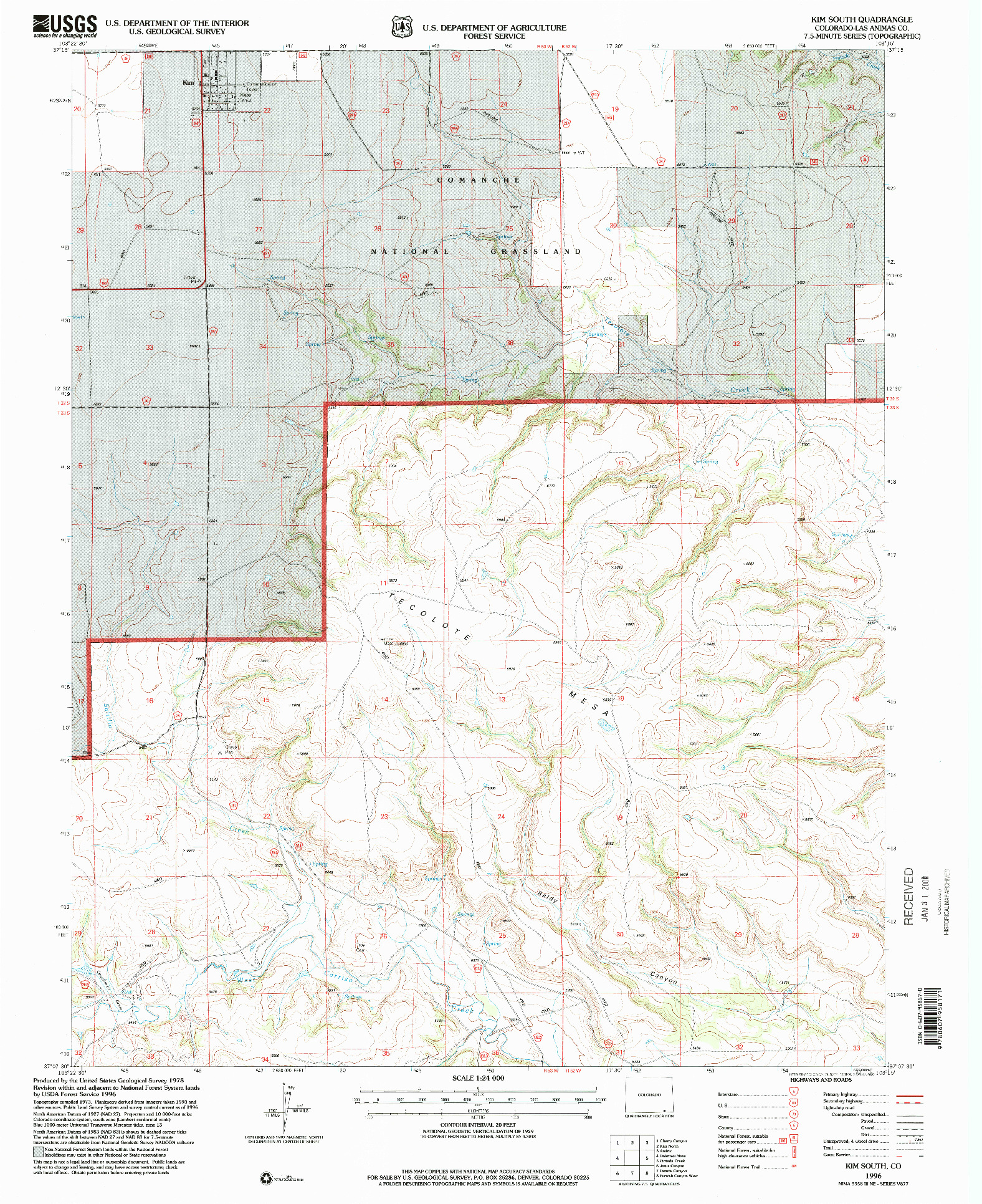 USGS 1:24000-SCALE QUADRANGLE FOR KIM SOUTH, CO 1996