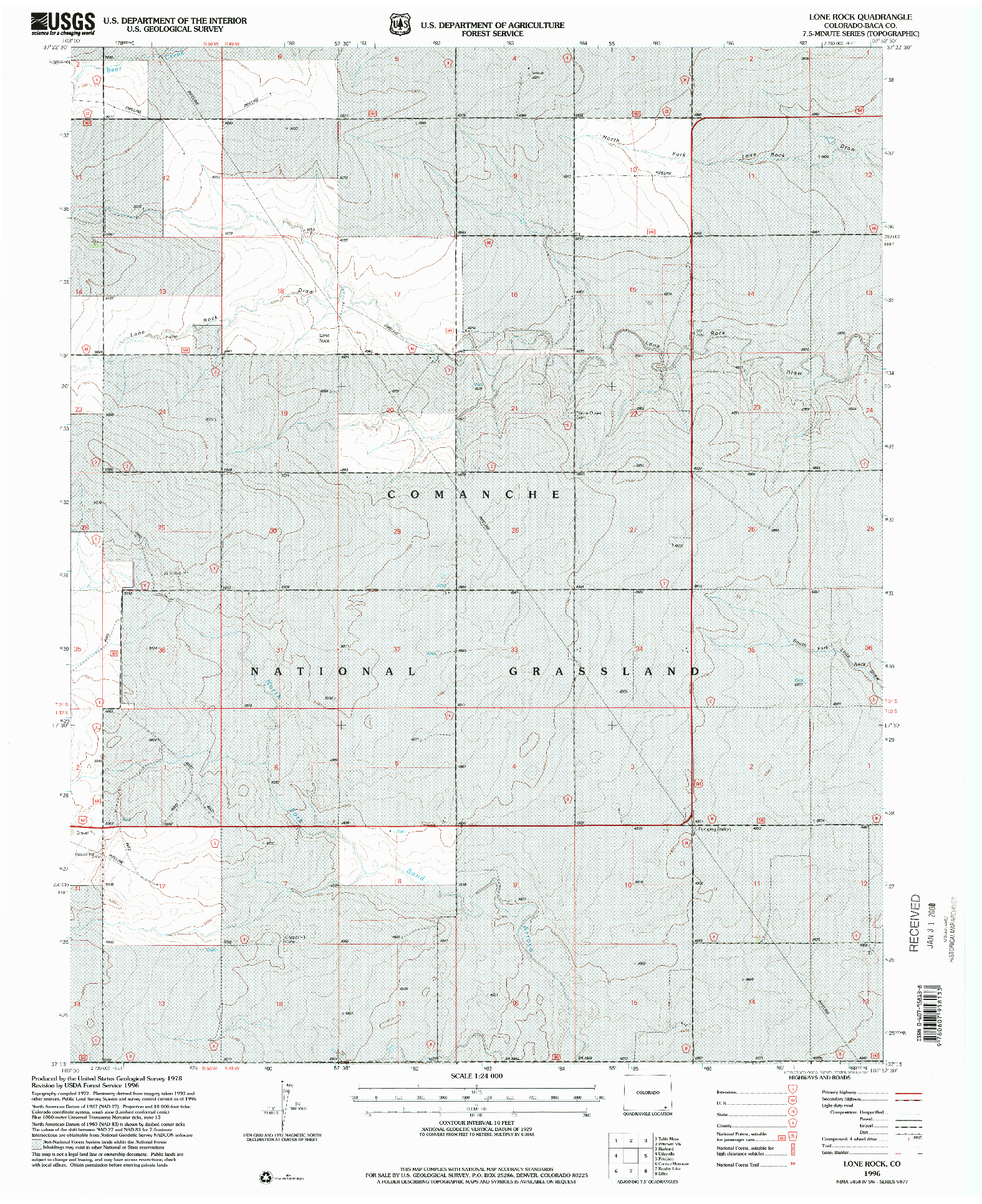 USGS 1:24000-SCALE QUADRANGLE FOR LONE ROCK, CO 1996