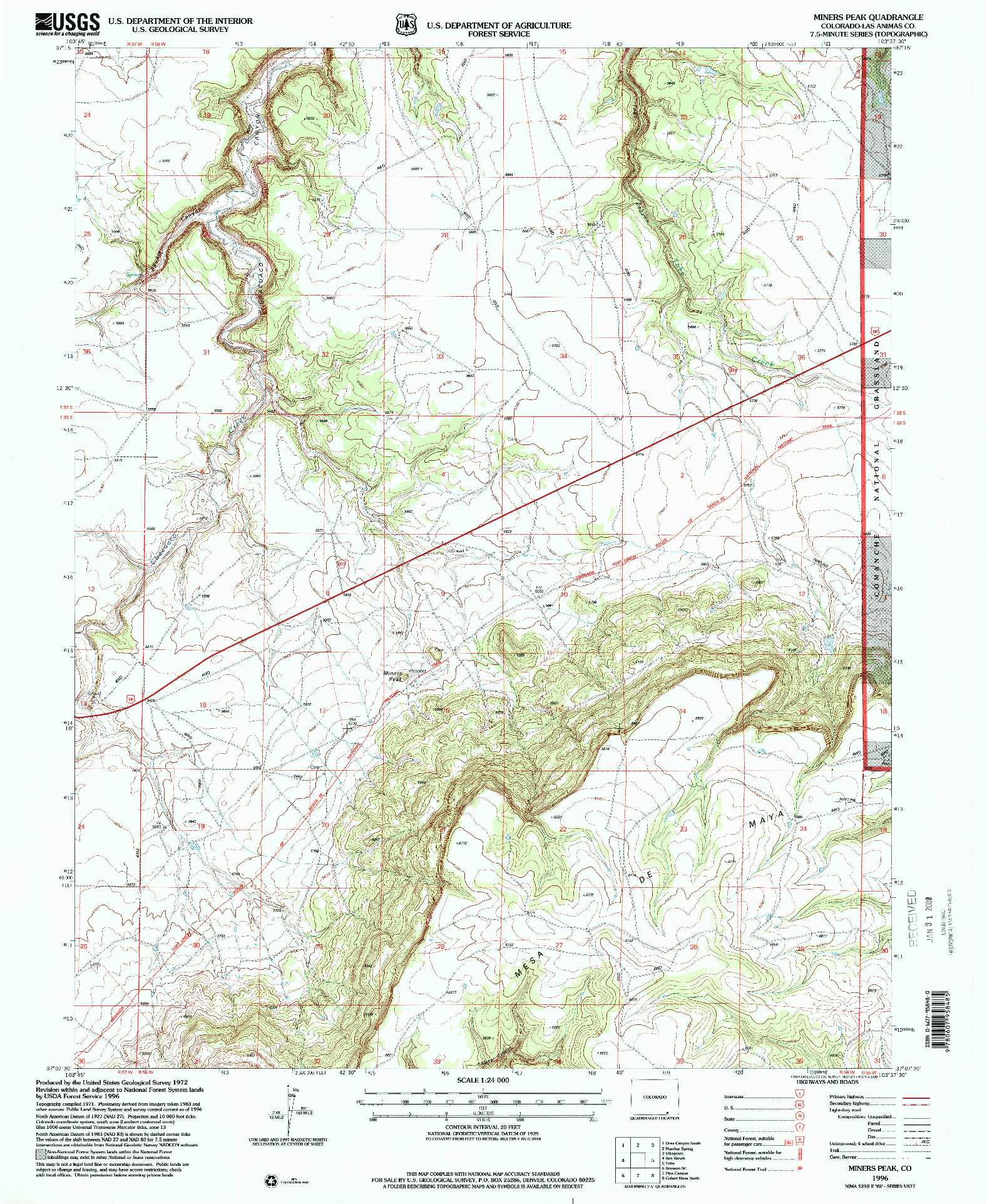 USGS 1:24000-SCALE QUADRANGLE FOR MINERS PEAK, CO 1996