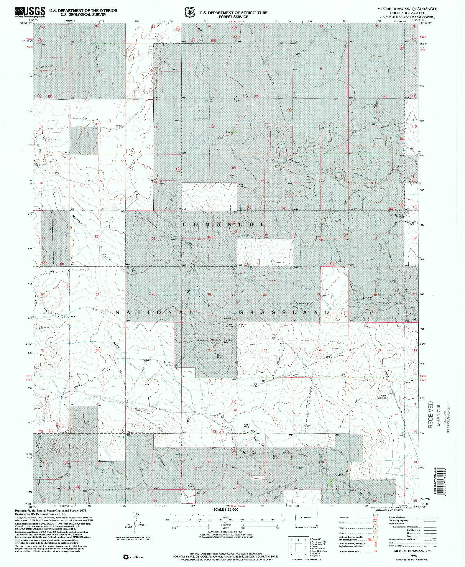 USGS 1:24000-SCALE QUADRANGLE FOR MOORE DRAW SW, CO 1996