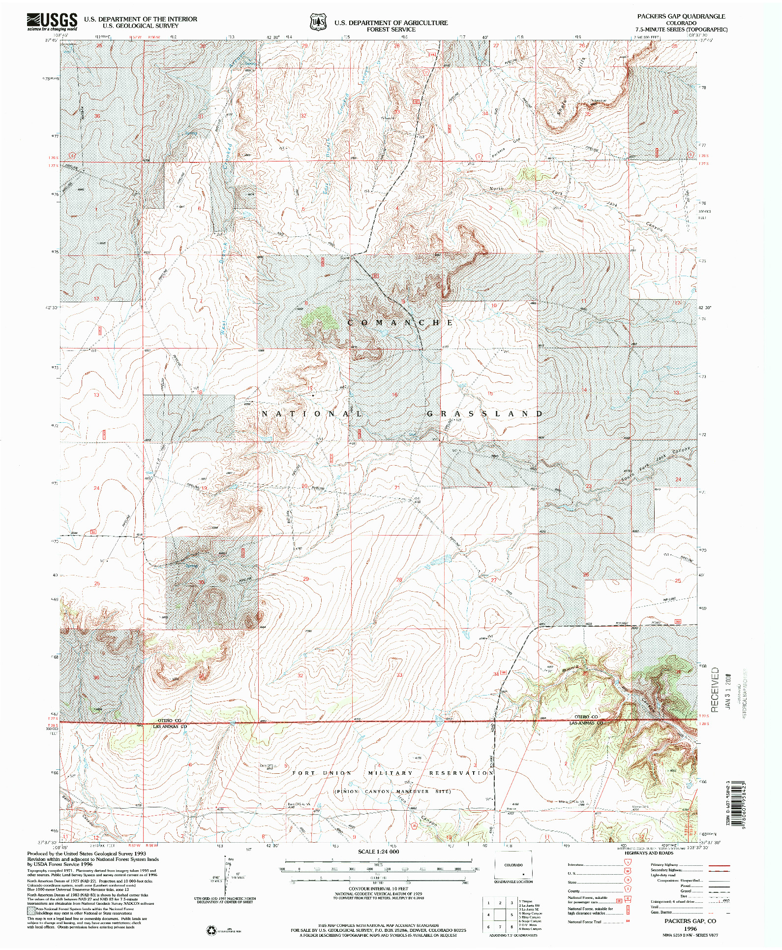 USGS 1:24000-SCALE QUADRANGLE FOR PACKERS GAP, CO 1996