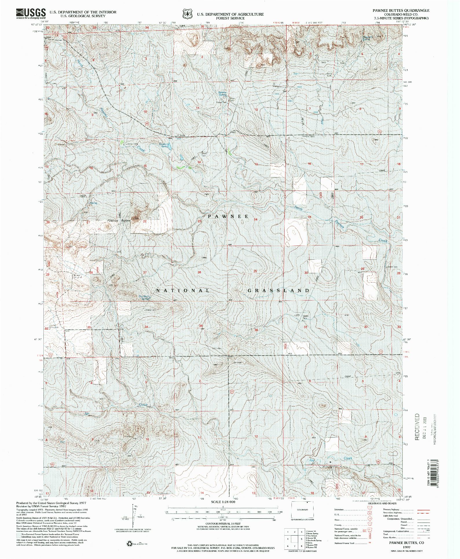 USGS 1:24000-SCALE QUADRANGLE FOR PAWNEE BUTTES, CO 1997