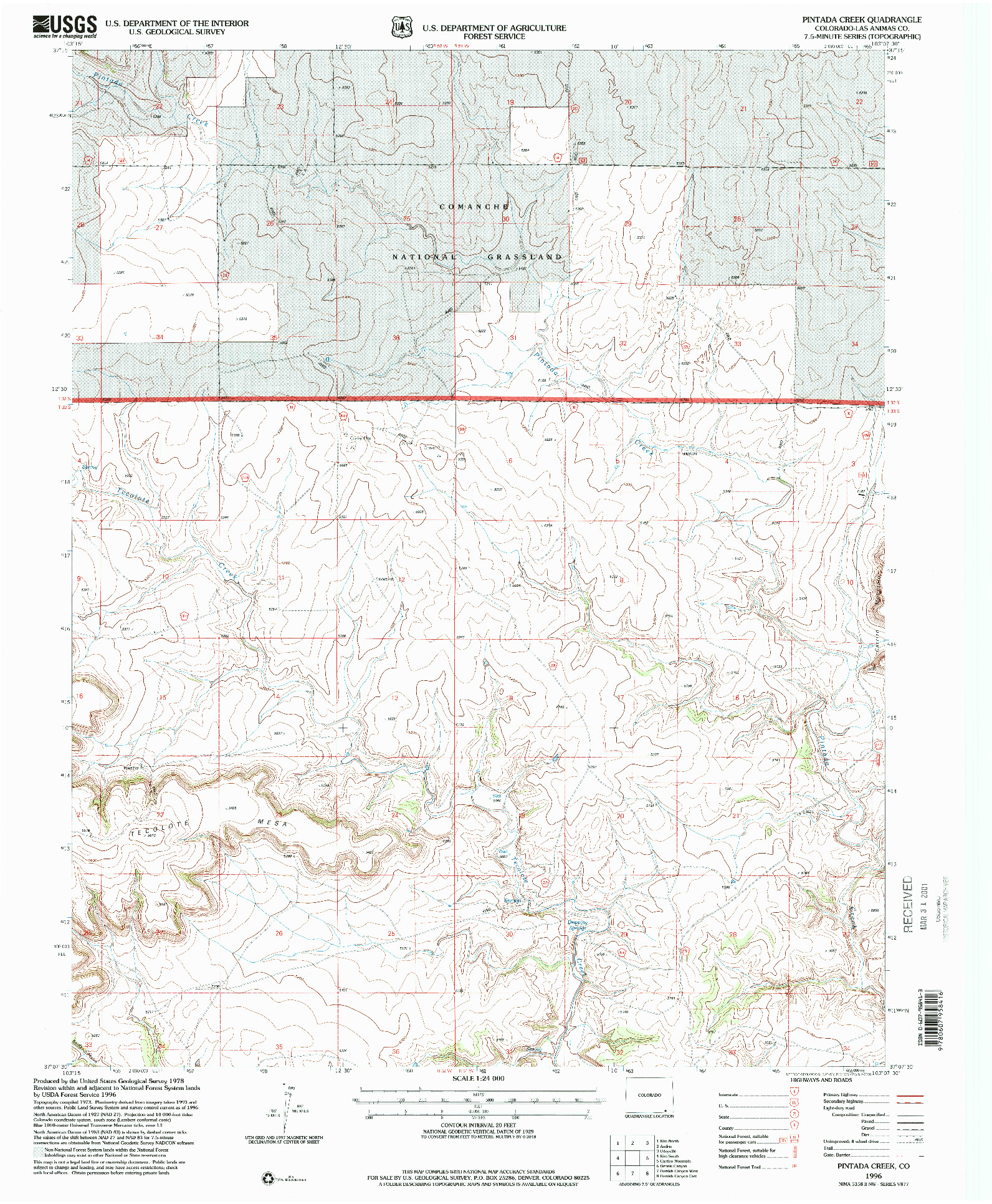 USGS 1:24000-SCALE QUADRANGLE FOR PINTADA CREEK, CO 1996