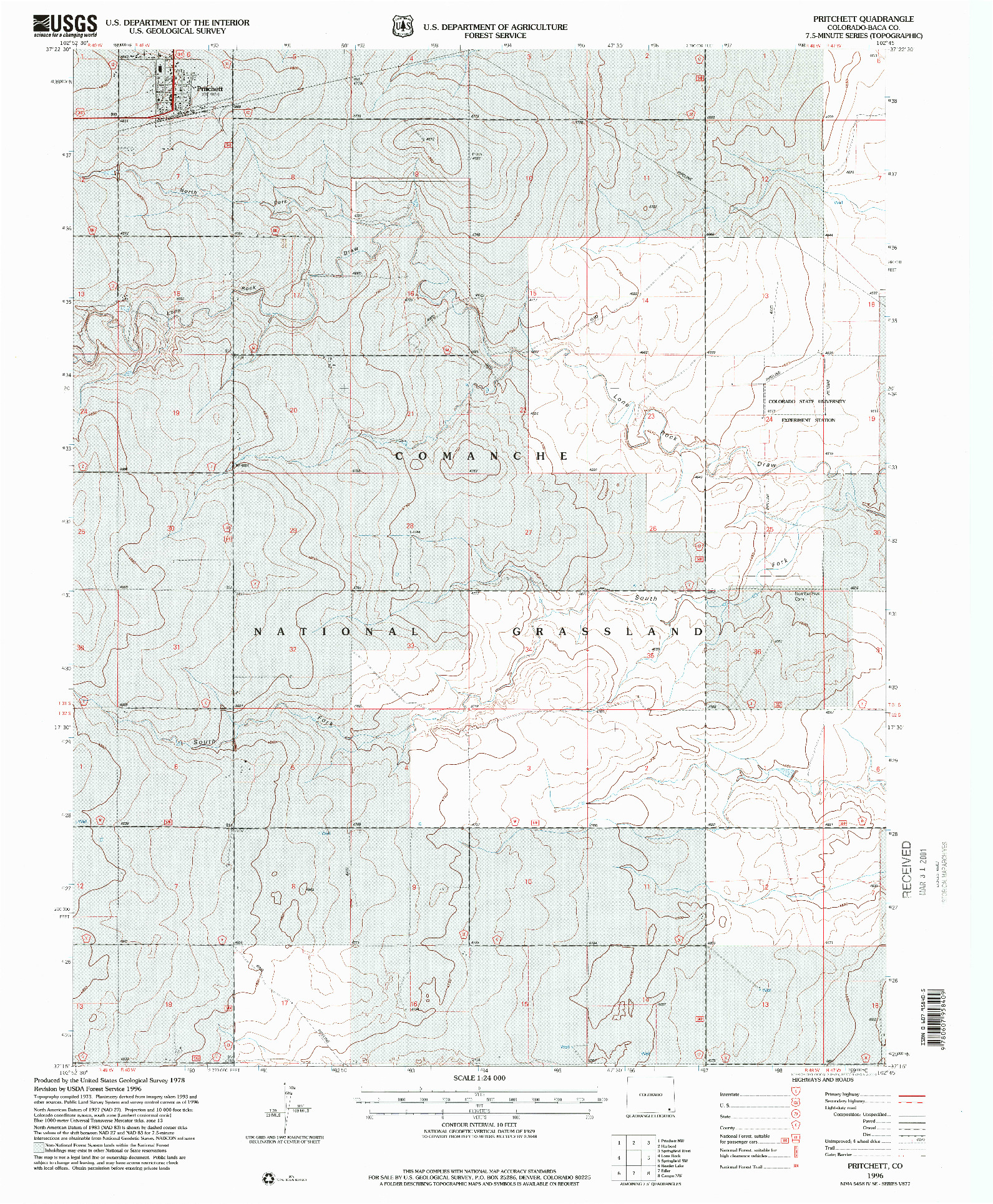 USGS 1:24000-SCALE QUADRANGLE FOR PRITCHETT, CO 1996