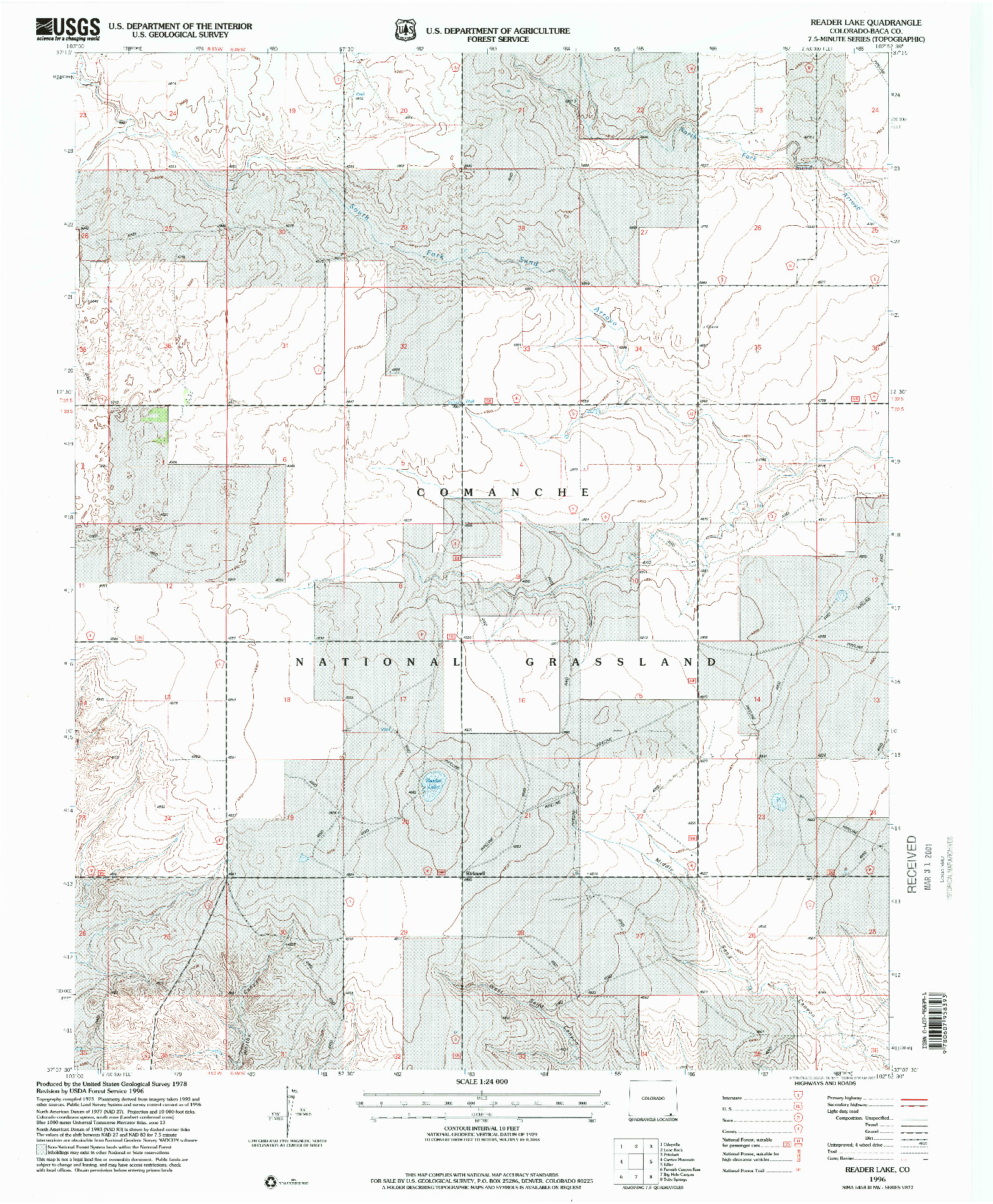 USGS 1:24000-SCALE QUADRANGLE FOR READER LAKE, CO 1996