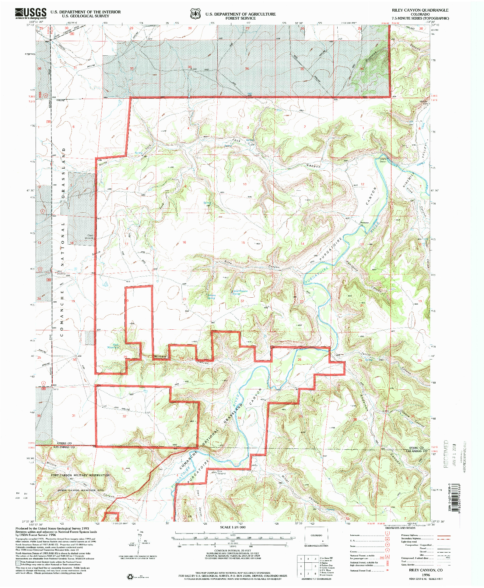 USGS 1:24000-SCALE QUADRANGLE FOR RILEY CANYON, CO 1996