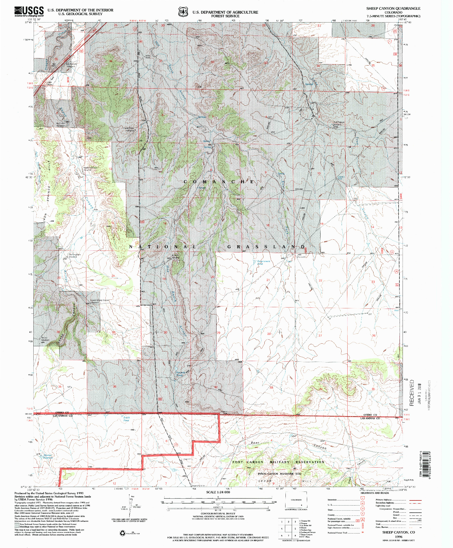 USGS 1:24000-SCALE QUADRANGLE FOR SHEEP CANYON, CO 1996