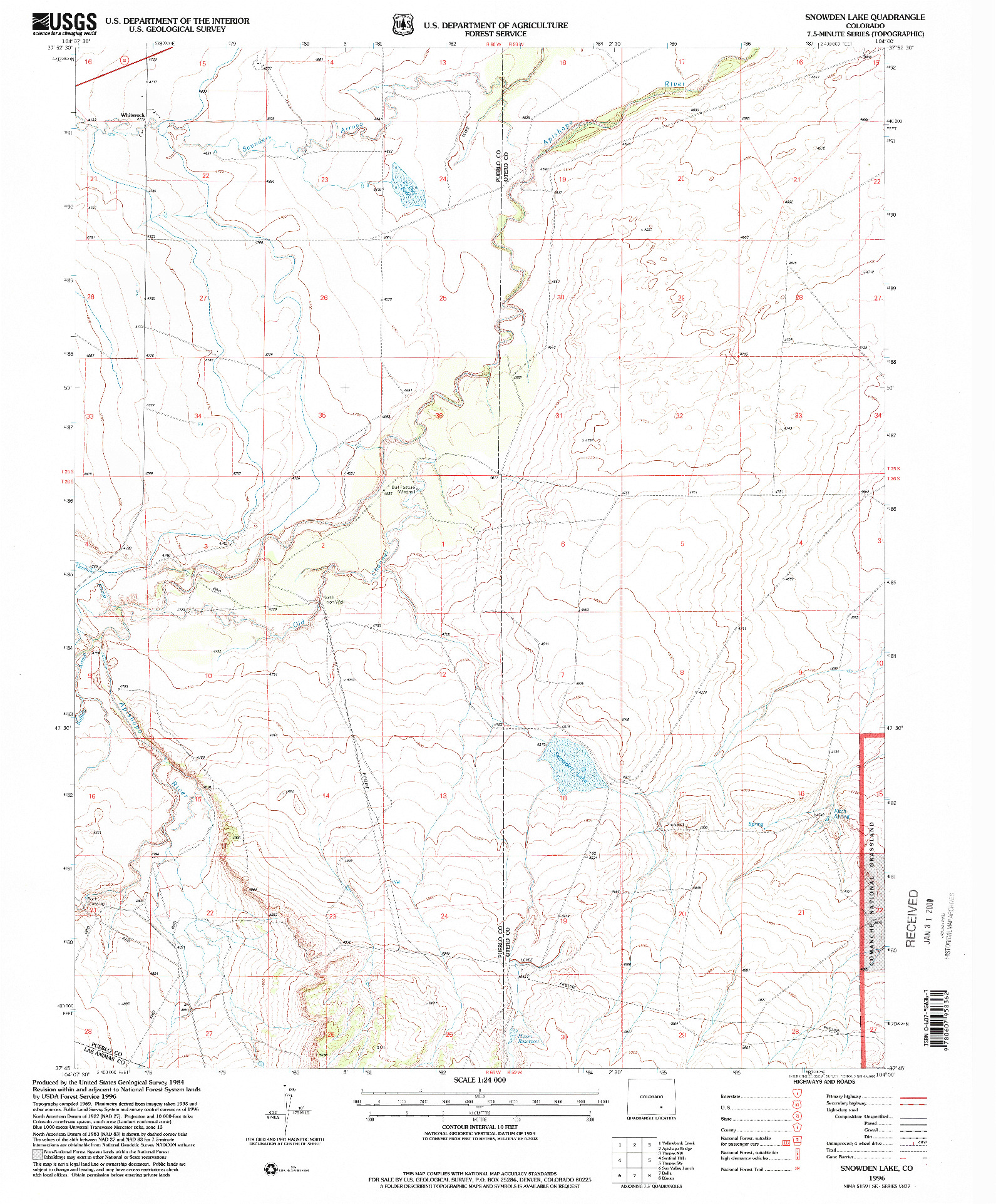 USGS 1:24000-SCALE QUADRANGLE FOR SNOWDEN LAKE, CO 1996